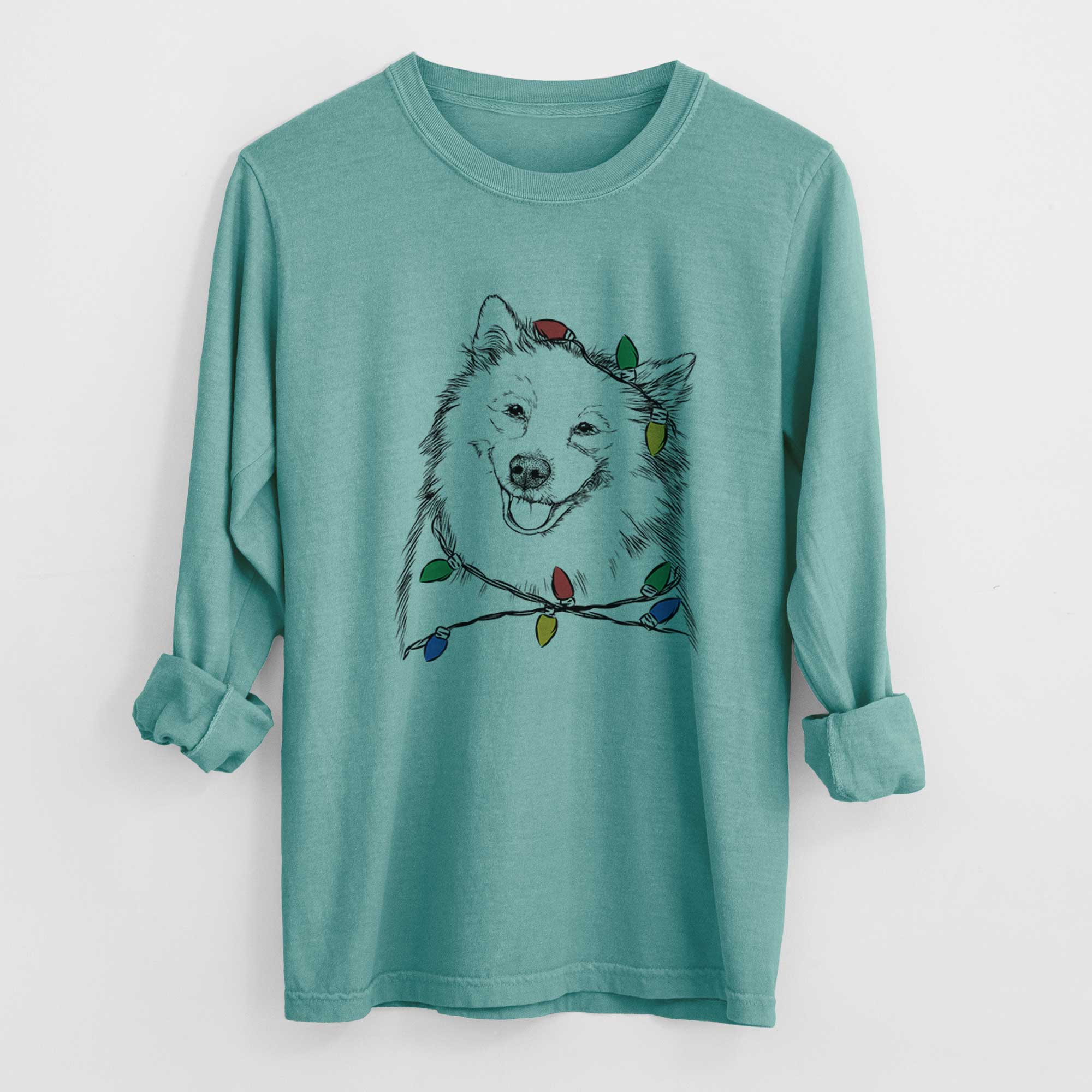 Christmas Lights Caico the Samoyed - Heavyweight 100% Cotton Long Sleeve