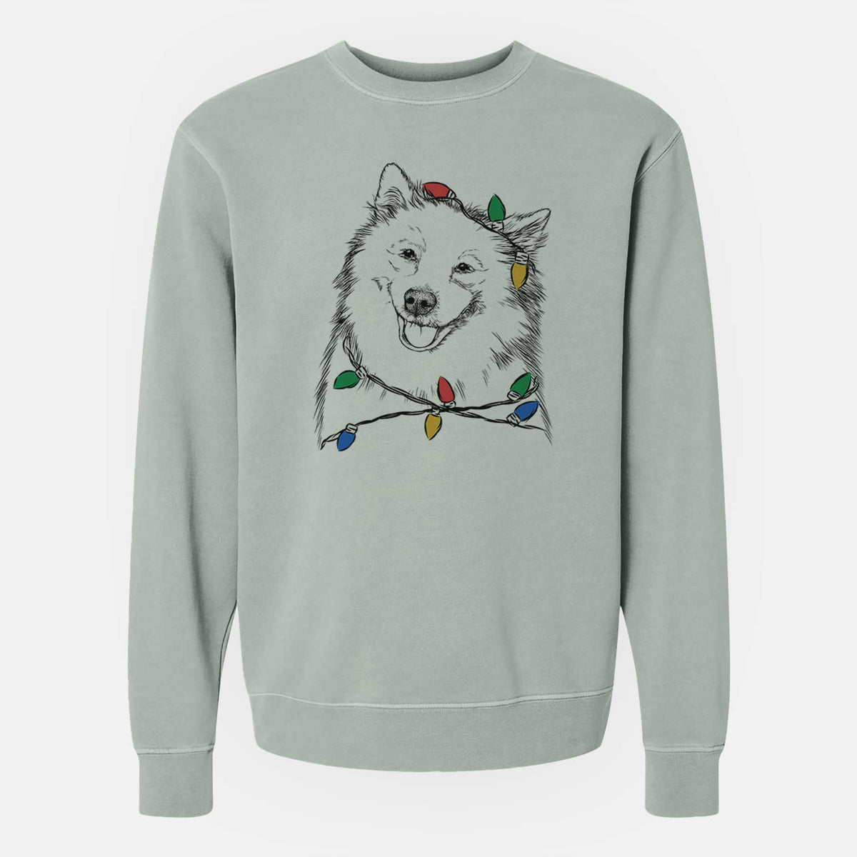 Christmas Lights Caico the Samoyed - Unisex Pigment Dyed Crew Sweatshirt