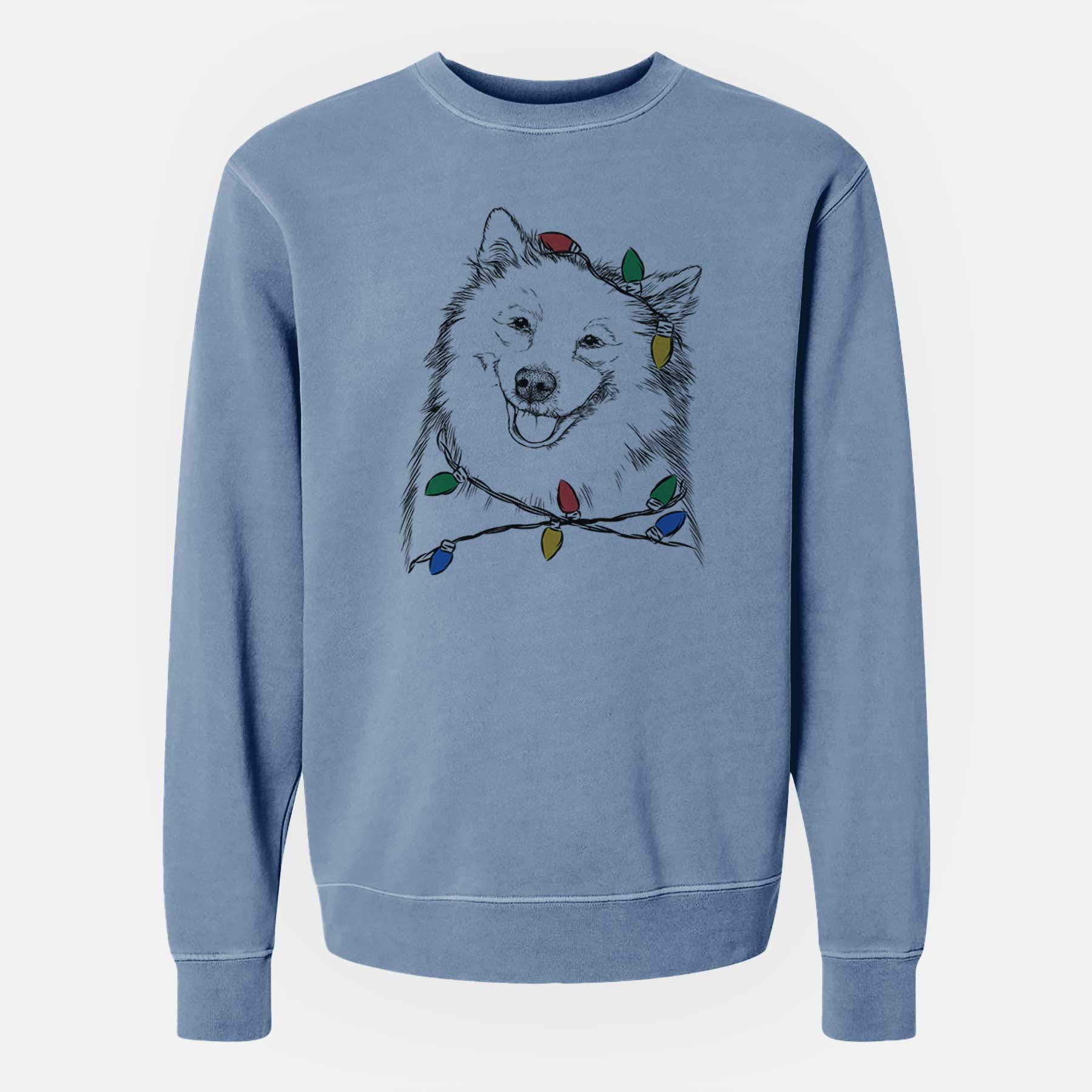 Christmas Lights Caico the Samoyed - Unisex Pigment Dyed Crew Sweatshirt