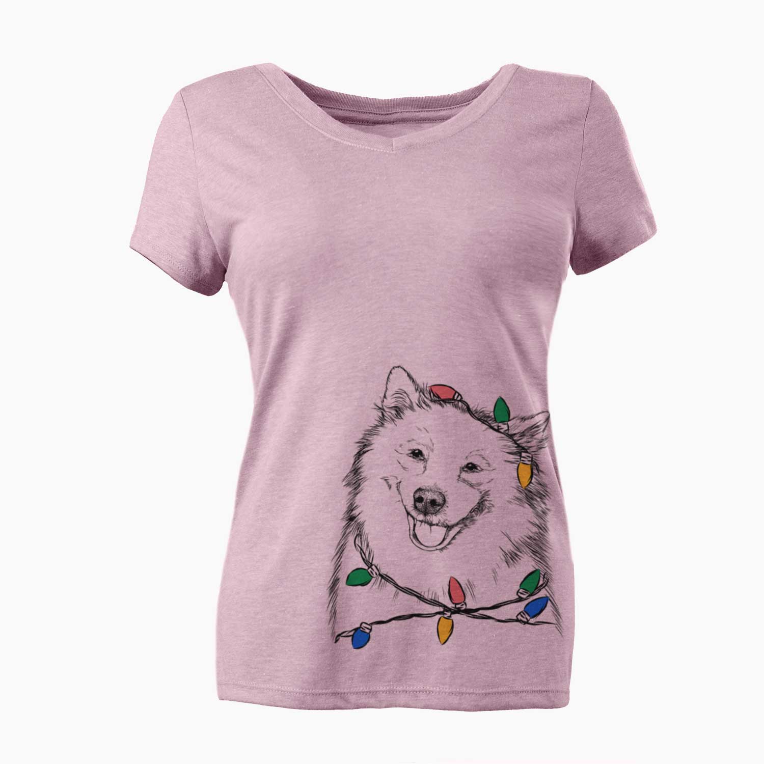 Christmas Lights Caico the Samoyed - Women's V-neck Shirt