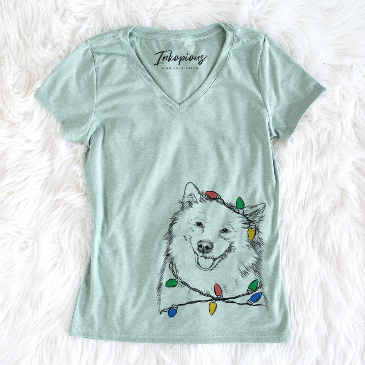 Christmas Lights Caico the Samoyed - Women&#39;s V-neck Shirt