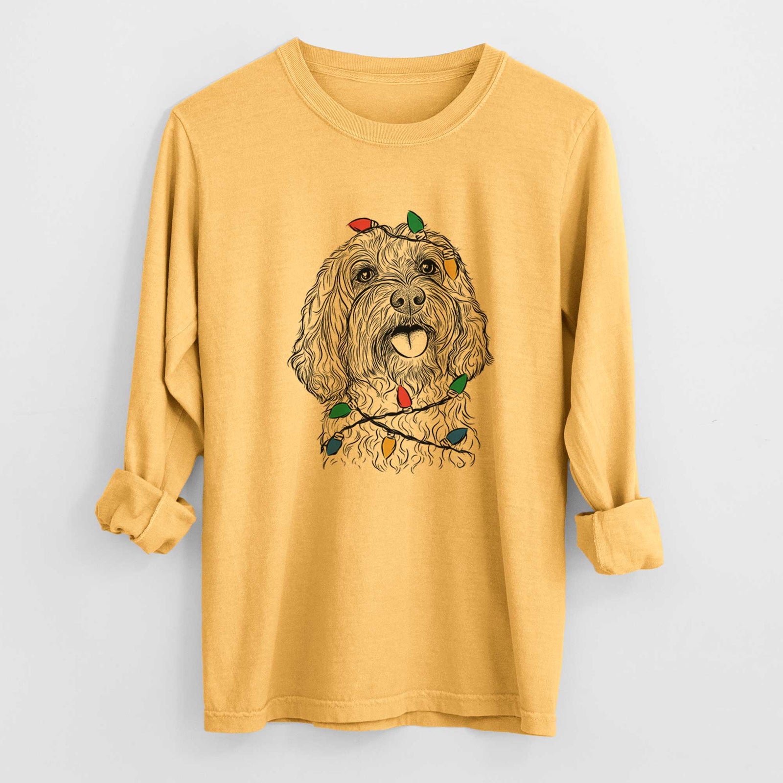 Christmas Lights Cali the Cavapoo - Heavyweight 100% Cotton Long Sleeve