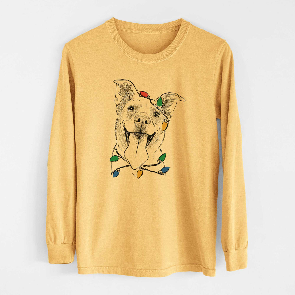 Christmas Lights Candy the Mixed Breed - Heavyweight 100% Cotton Long Sleeve