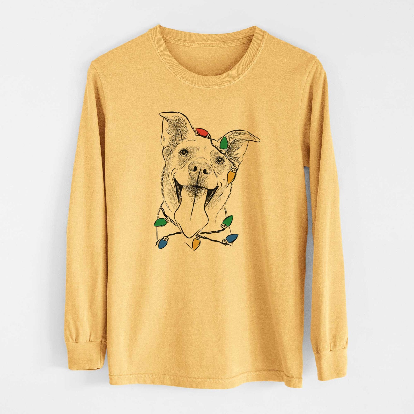Christmas Lights Candy the Mixed Breed - Heavyweight 100% Cotton Long Sleeve
