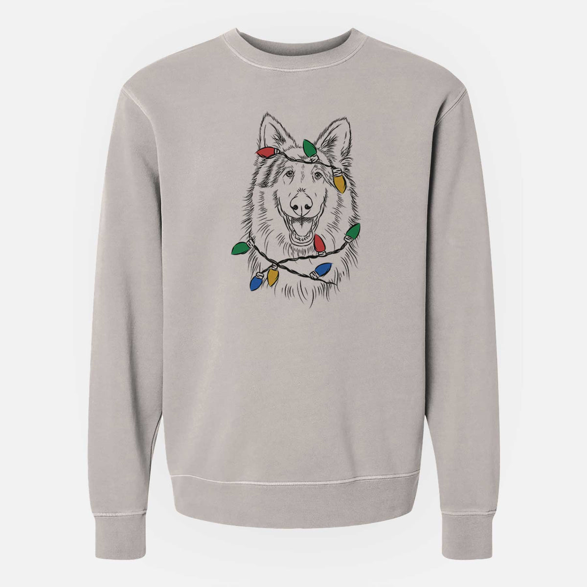 Christmas Lights Cannon the Rough Collie - Unisex Pigment Dyed Crew Sweatshirt