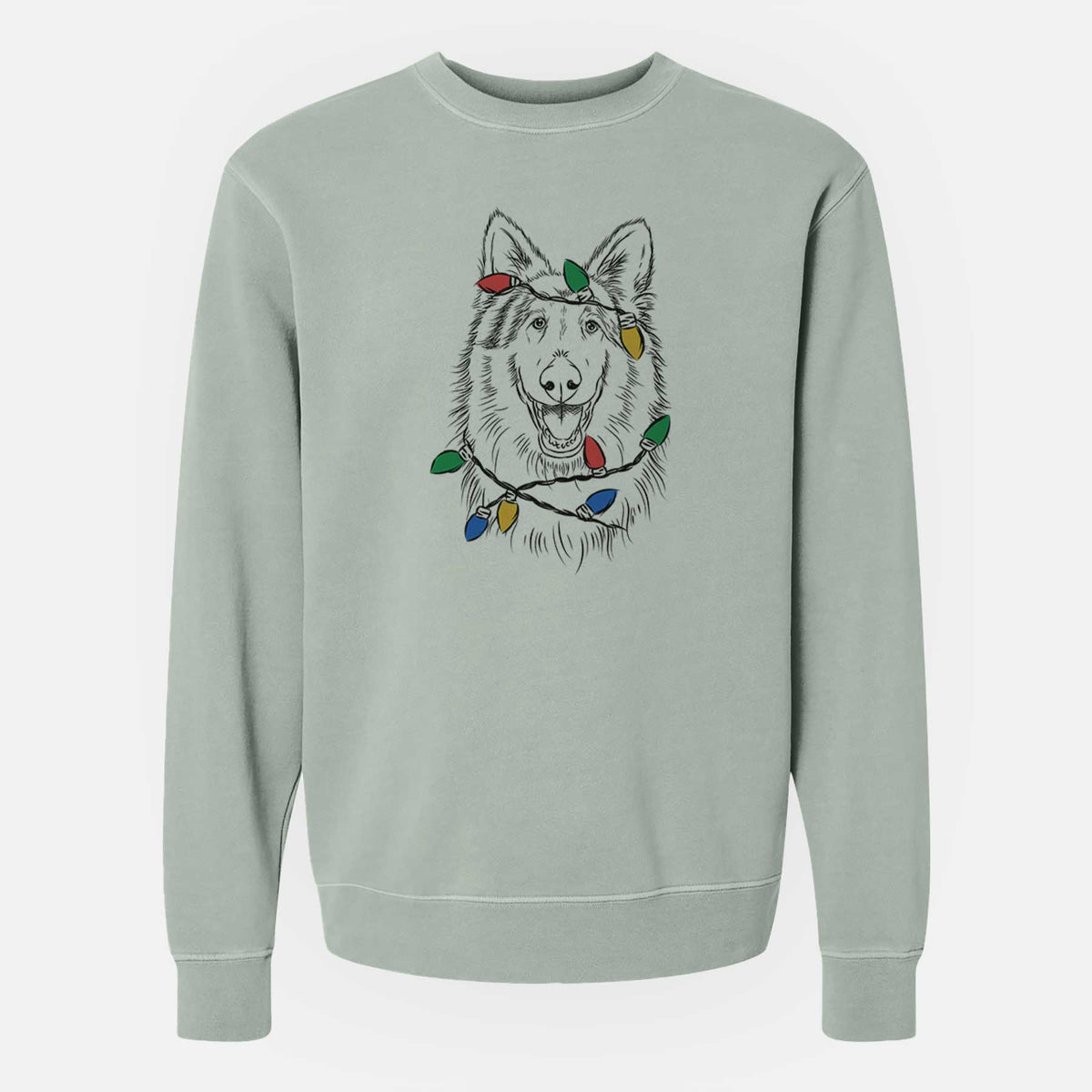 Christmas Lights Cannon the Rough Collie - Unisex Pigment Dyed Crew Sweatshirt