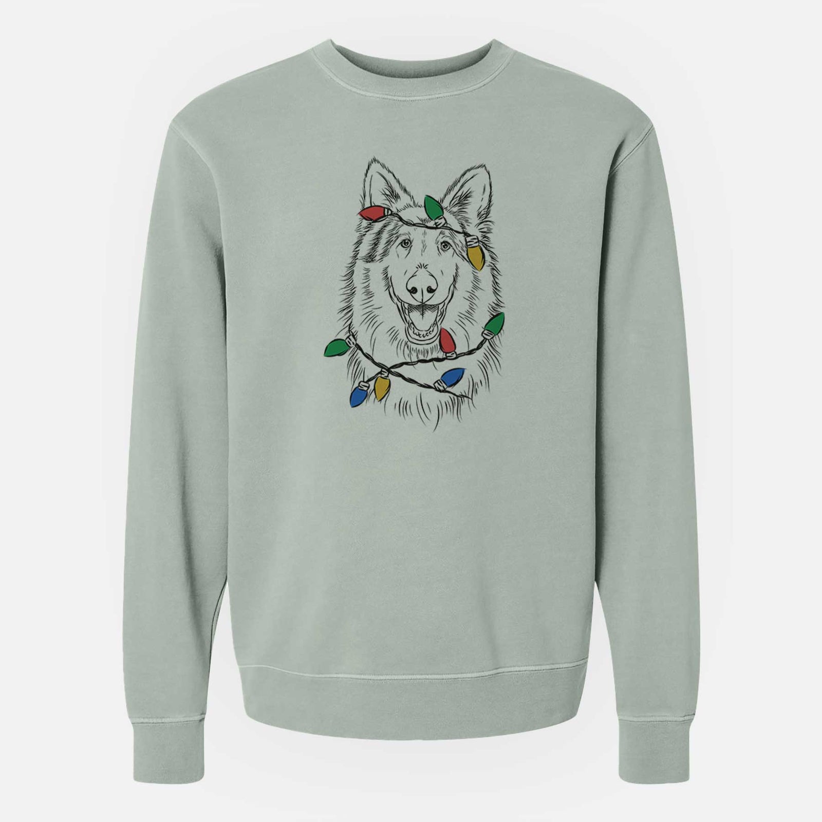 Christmas Lights Cannon the Rough Collie - Unisex Pigment Dyed Crew Sweatshirt