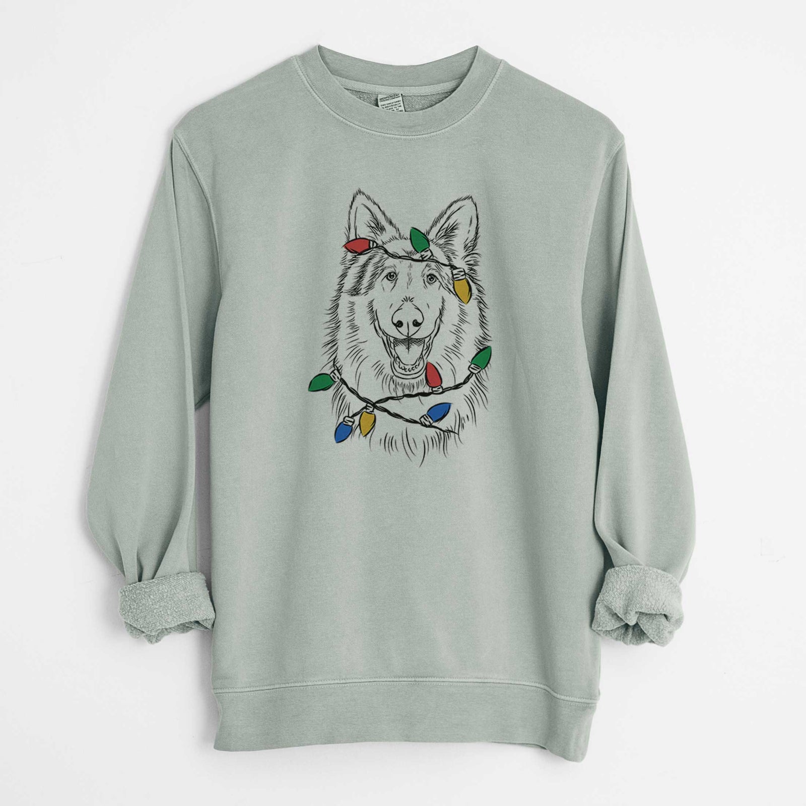 Christmas Lights Cannon the Rough Collie - Unisex Pigment Dyed Crew Sweatshirt