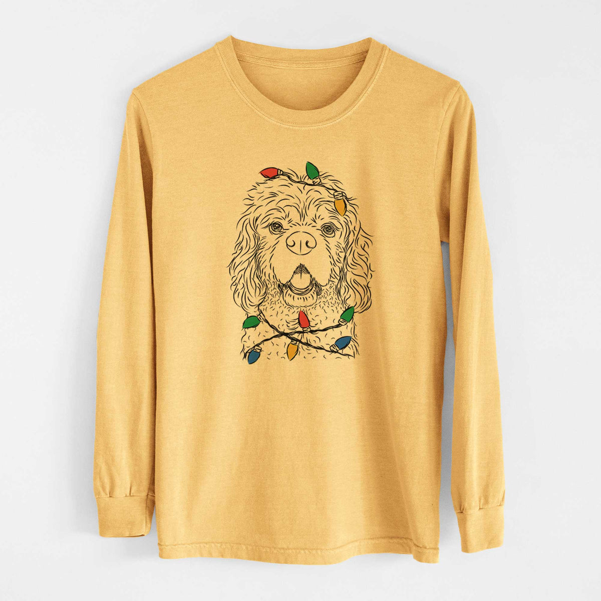 Christmas Lights Casey the American Cocker Spaniel - Heavyweight 100% Cotton Long Sleeve