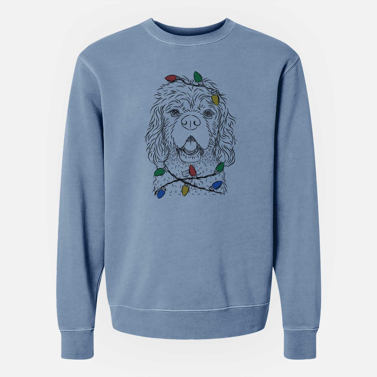 Christmas Lights Casey the American Cocker Spaniel - Unisex Pigment Dyed Crew Sweatshirt