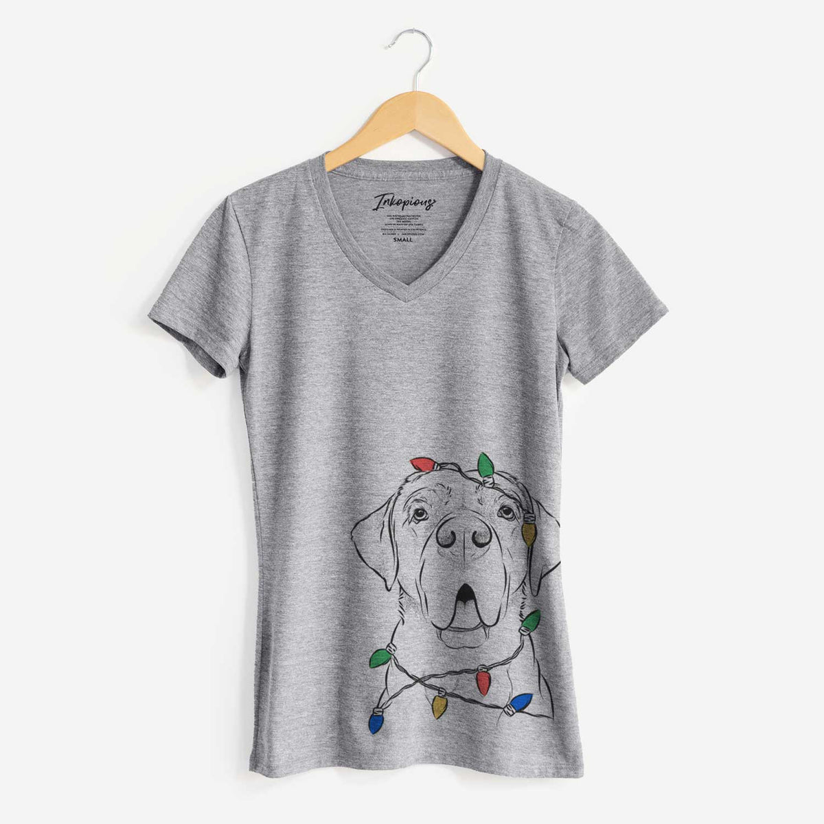 Christmas Lights Ceasar the Labrador Hound Mix - Women's V-neck Shirt