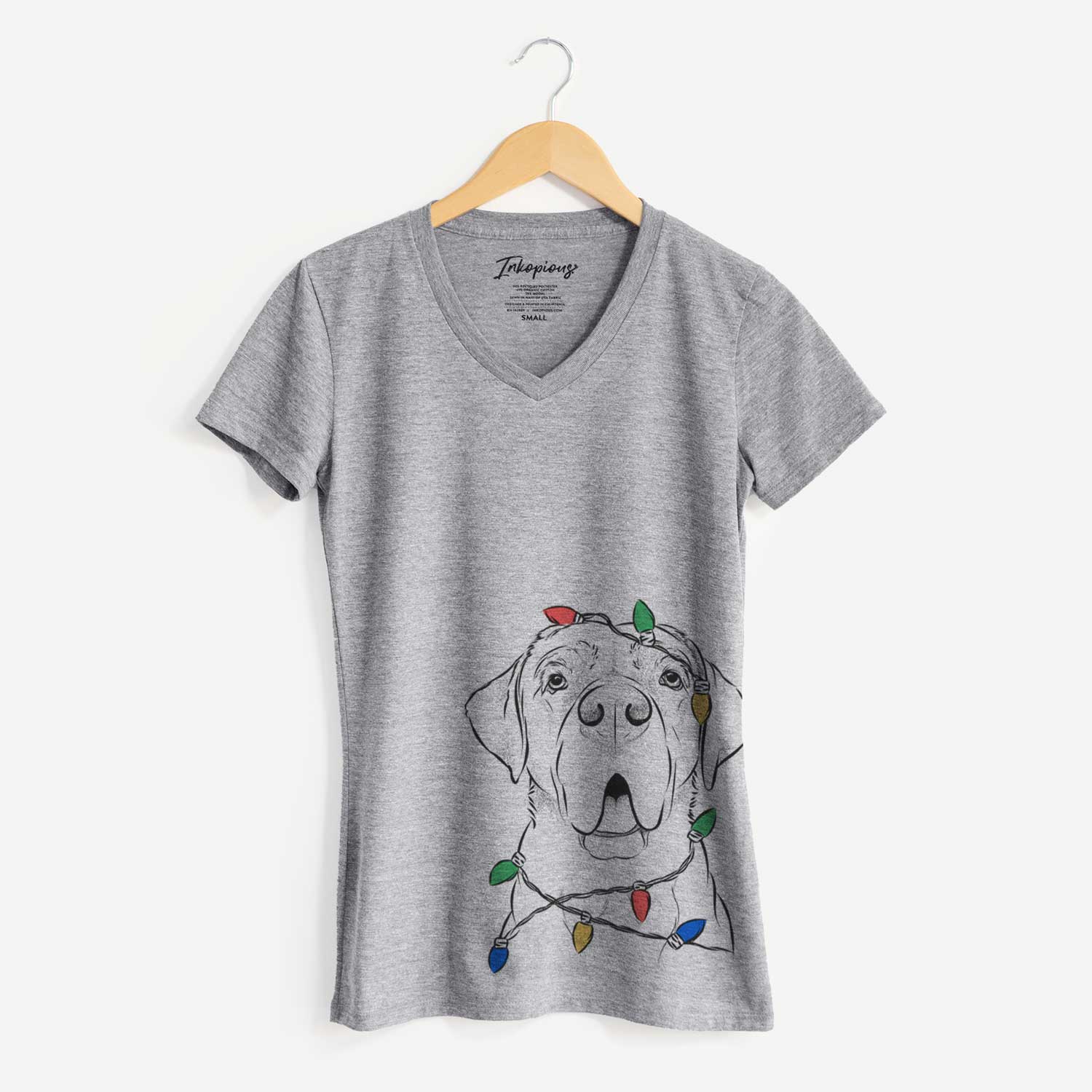 Christmas Lights Ceasar the Labrador Hound Mix - Women's V-neck Shirt