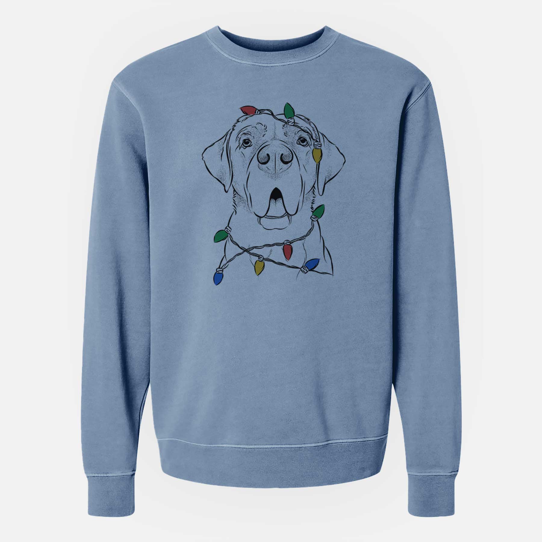 Christmas Lights Ceasar the Labrador Hound Mix - Unisex Pigment Dyed Crew Sweatshirt