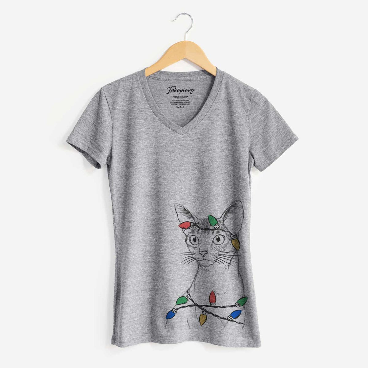 Christmas Lights Cedric the Abyssinian Cat - Women's V-neck Shirt