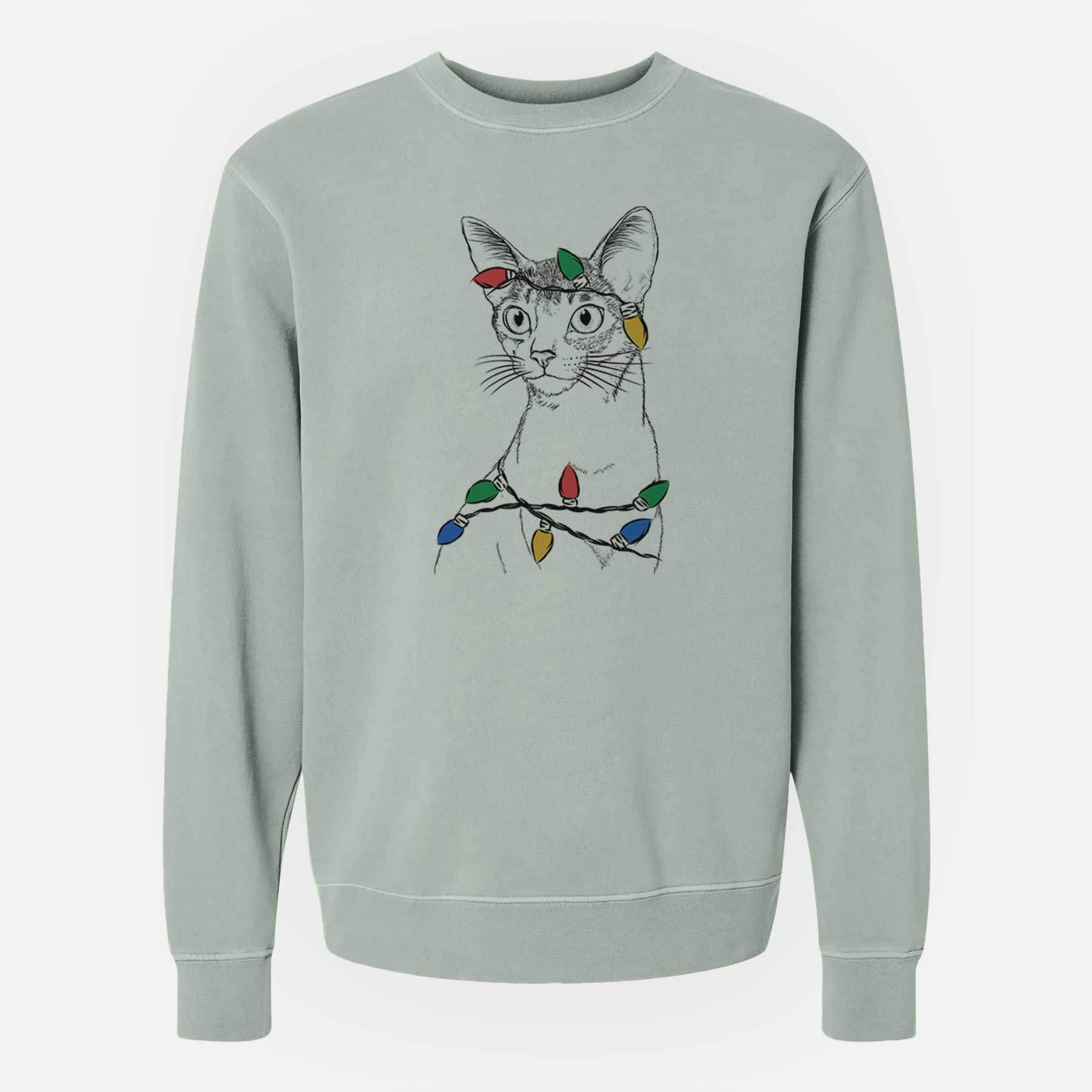 Christmas Lights Cedric the Abyssinian Cat - Unisex Pigment Dyed Crew Sweatshirt