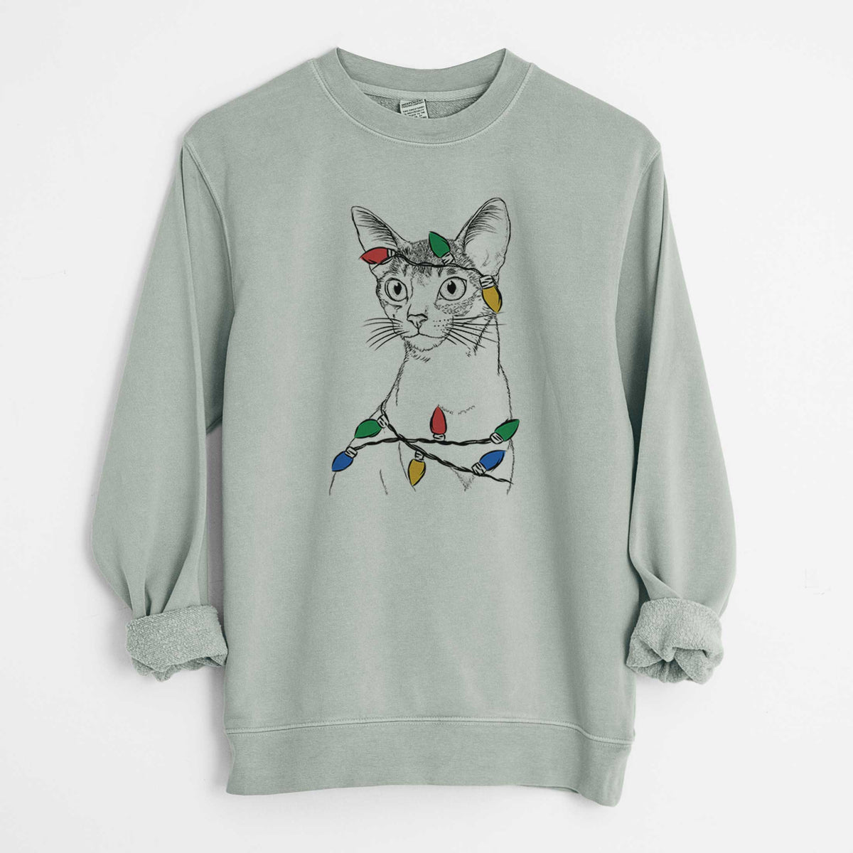 Christmas Lights Cedric the Abyssinian Cat - Unisex Pigment Dyed Crew Sweatshirt
