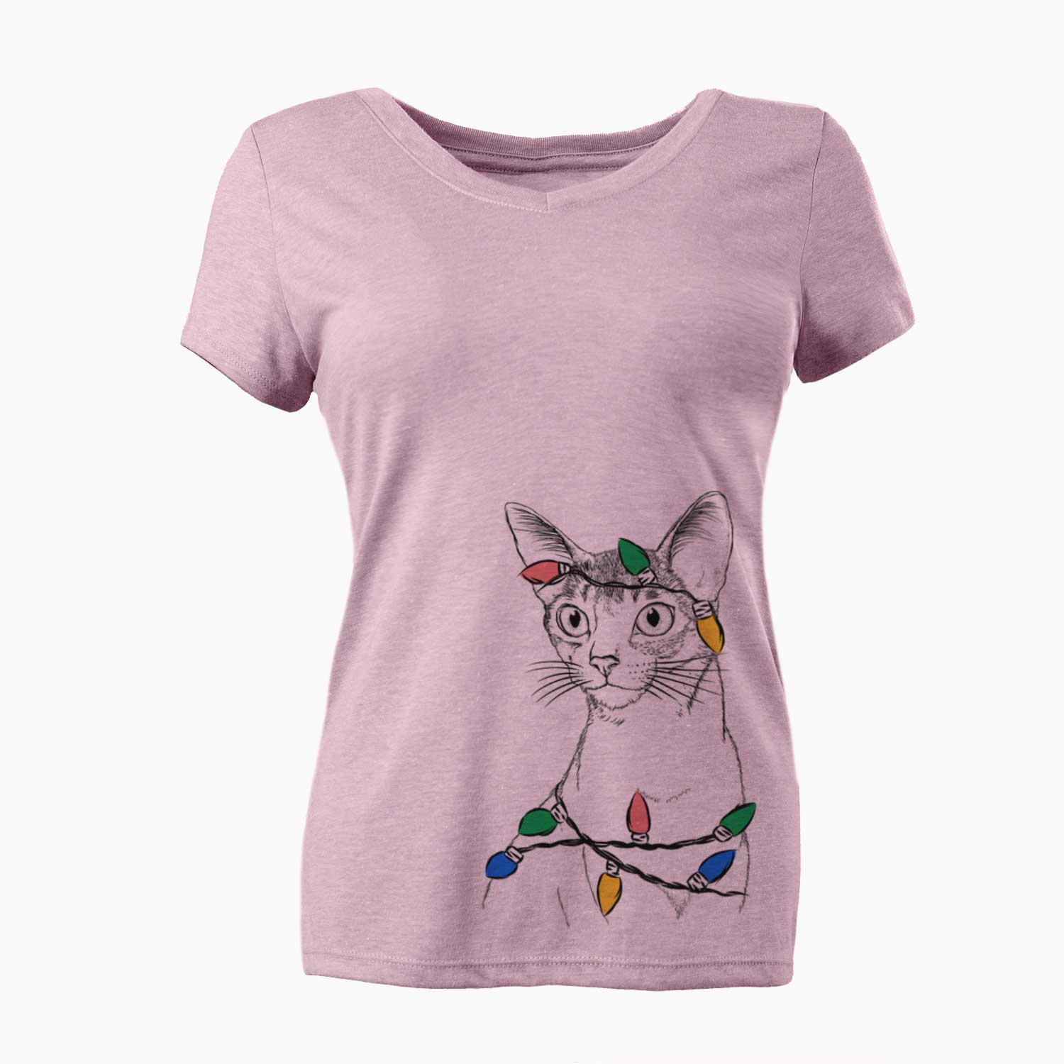 Christmas Lights Cedric the Abyssinian Cat - Women's V-neck Shirt