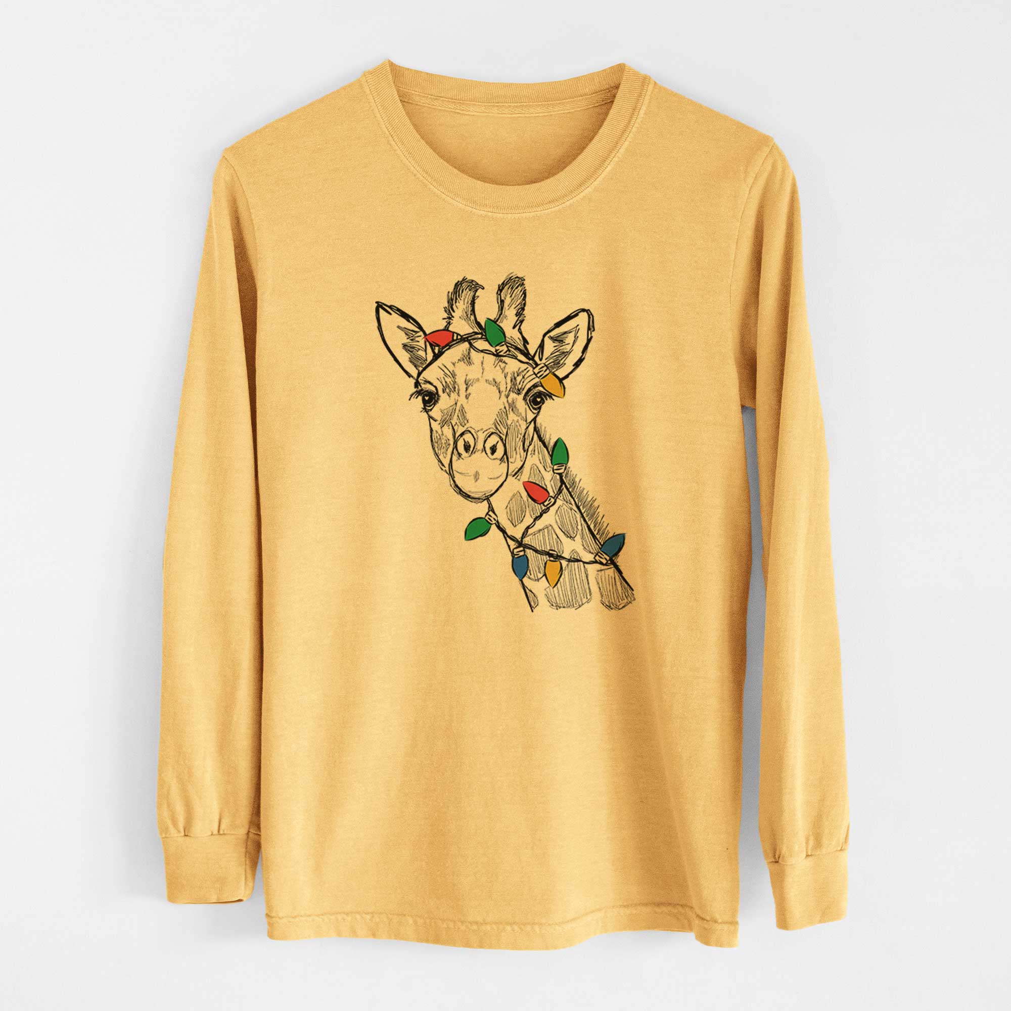 Christmas Lights Cedrick the Giraffe - Heavyweight 100% Cotton Long Sleeve