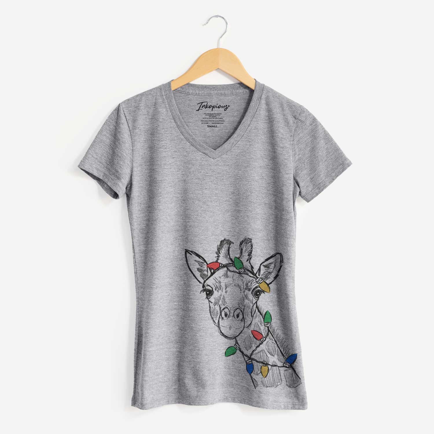 Christmas Lights Cedrick the Giraffe - Women's V-neck Shirt