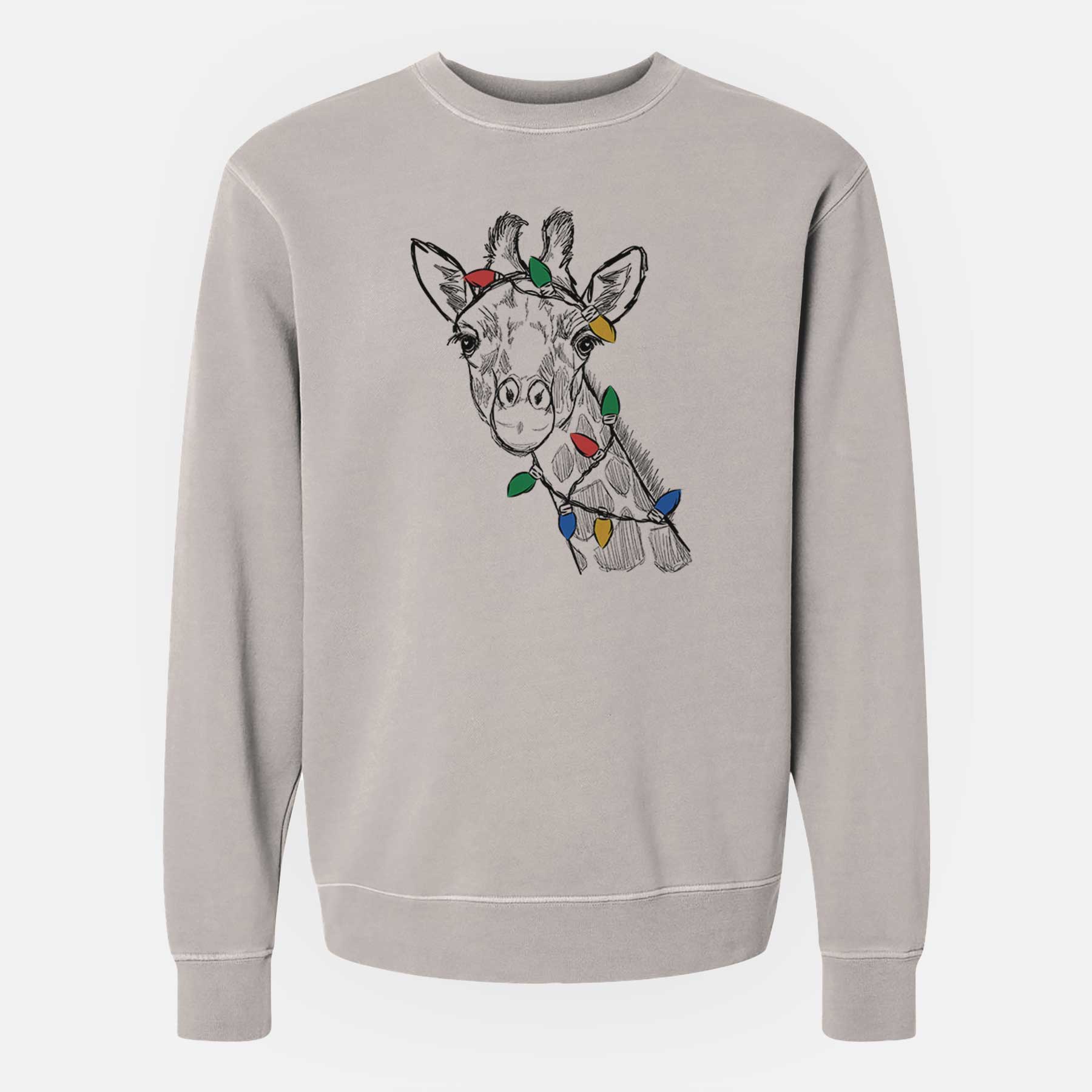 Christmas Lights Cedrick the Giraffe - Unisex Pigment Dyed Crew Sweatshirt