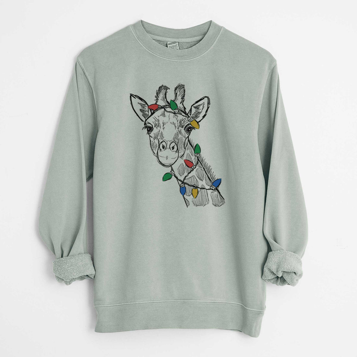 Christmas Lights Cedrick the Giraffe - Unisex Pigment Dyed Crew Sweatshirt