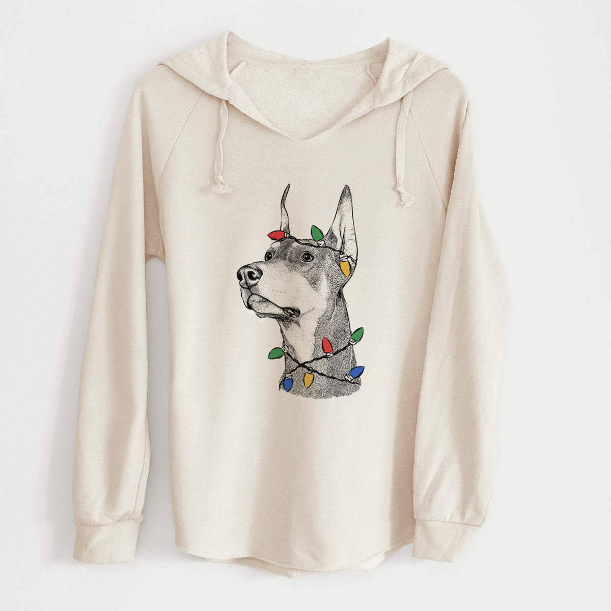 Christmas Lights Cenza the Doberman Pinscher - Cali Wave Hooded Sweatshirt