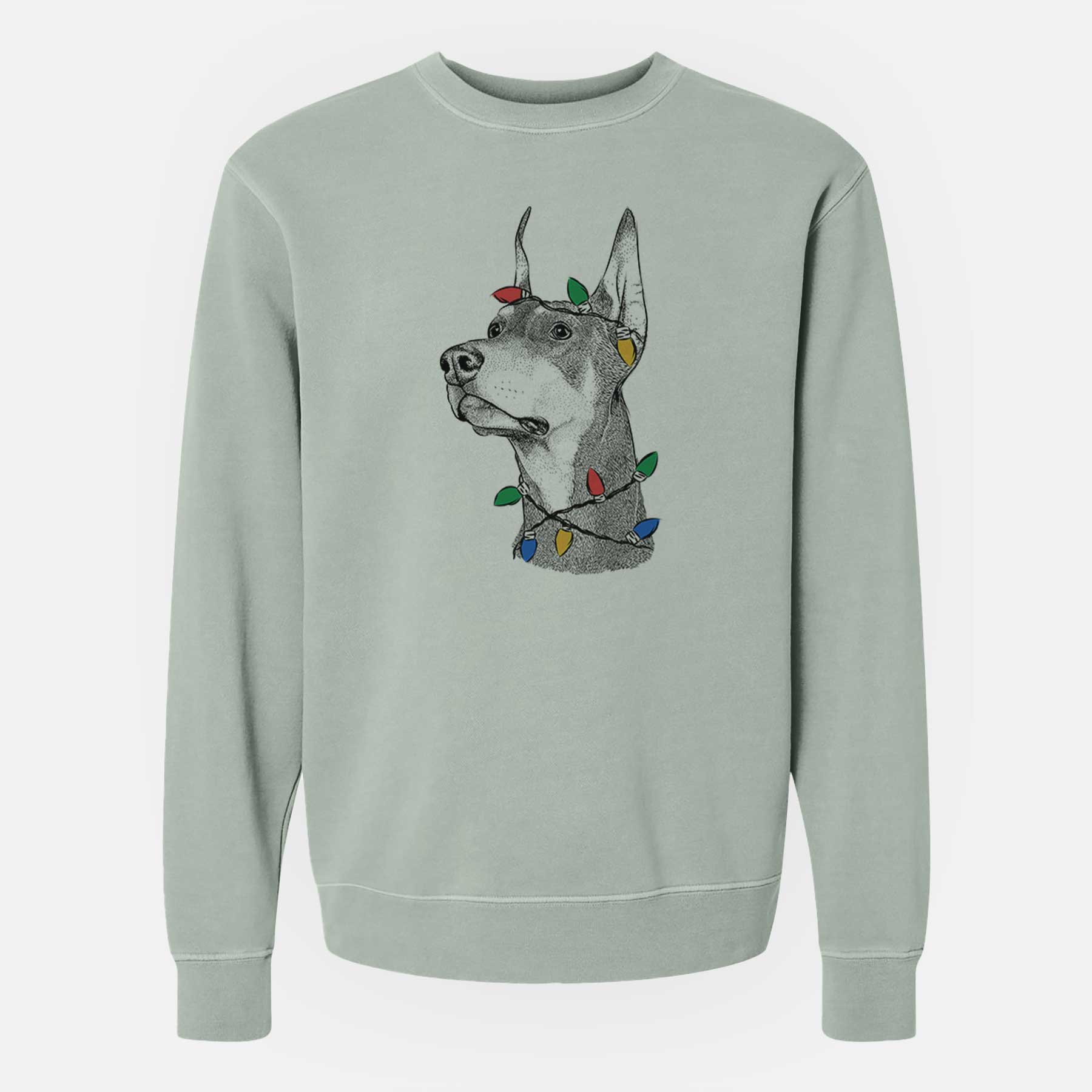 Christmas Lights Cenza the Doberman Pinscher - Unisex Pigment Dyed Crew Sweatshirt