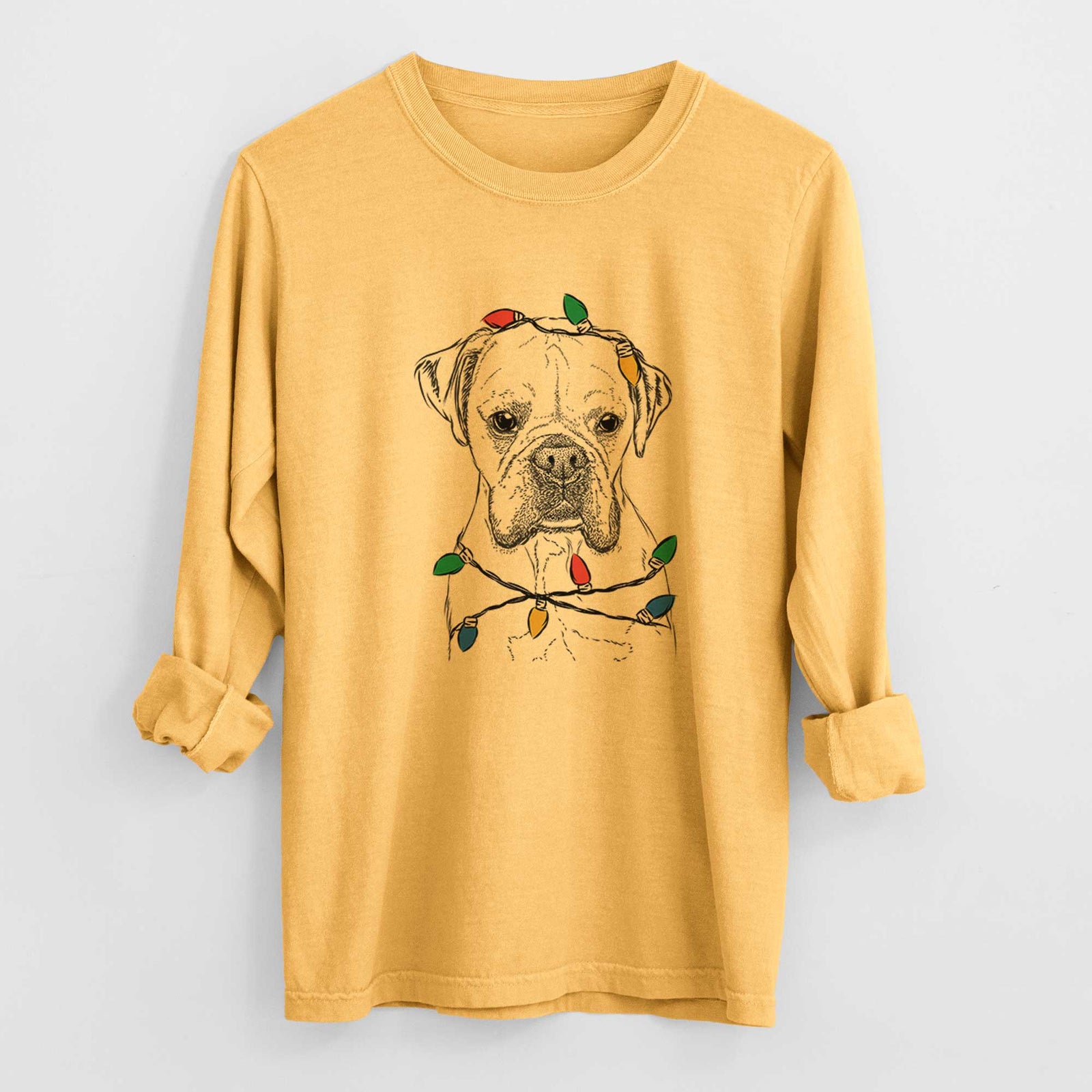 Christmas Lights Champion Bentley the Boxer - Heavyweight 100% Cotton Long Sleeve