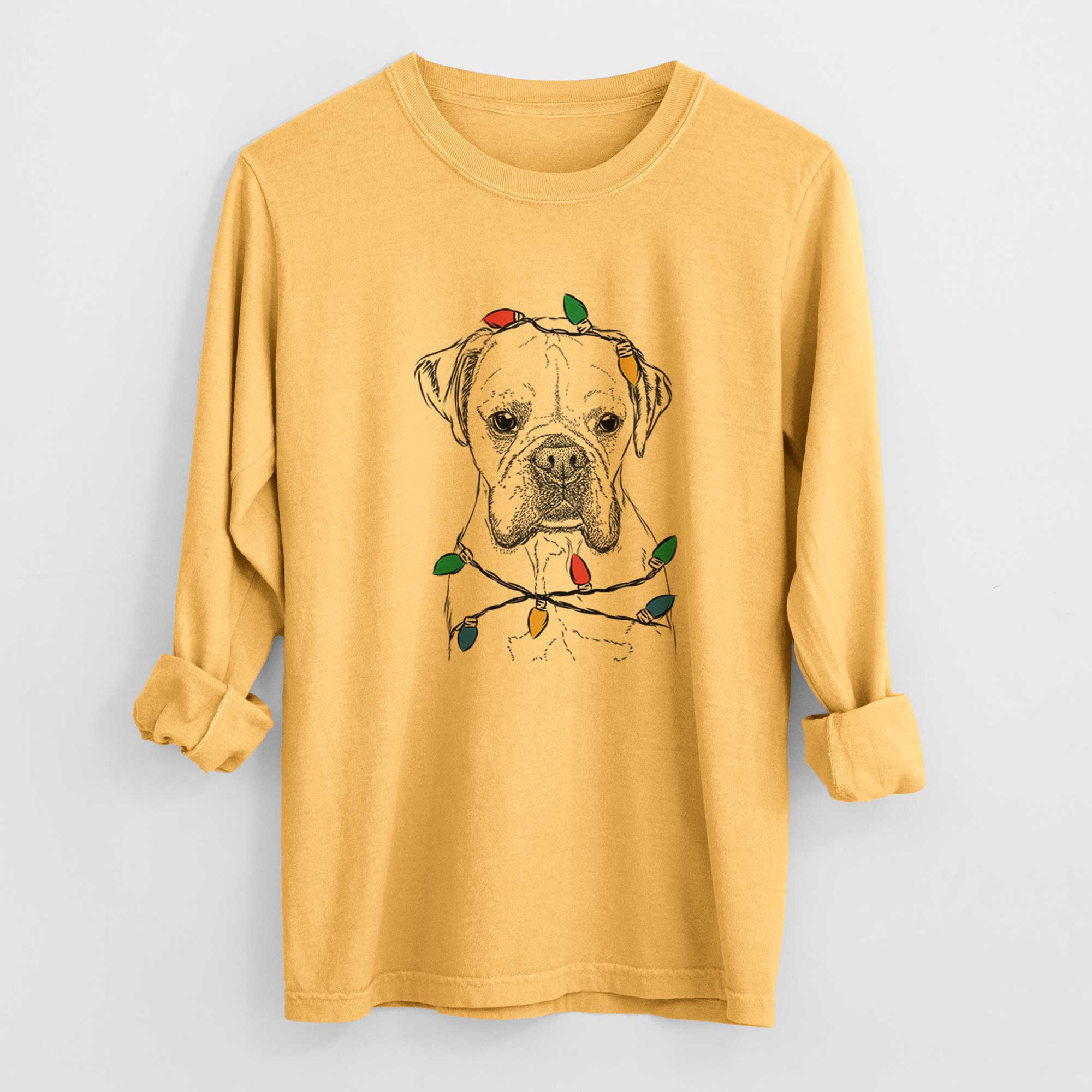 Christmas Lights Champion Bentley the Boxer - Heavyweight 100% Cotton Long Sleeve