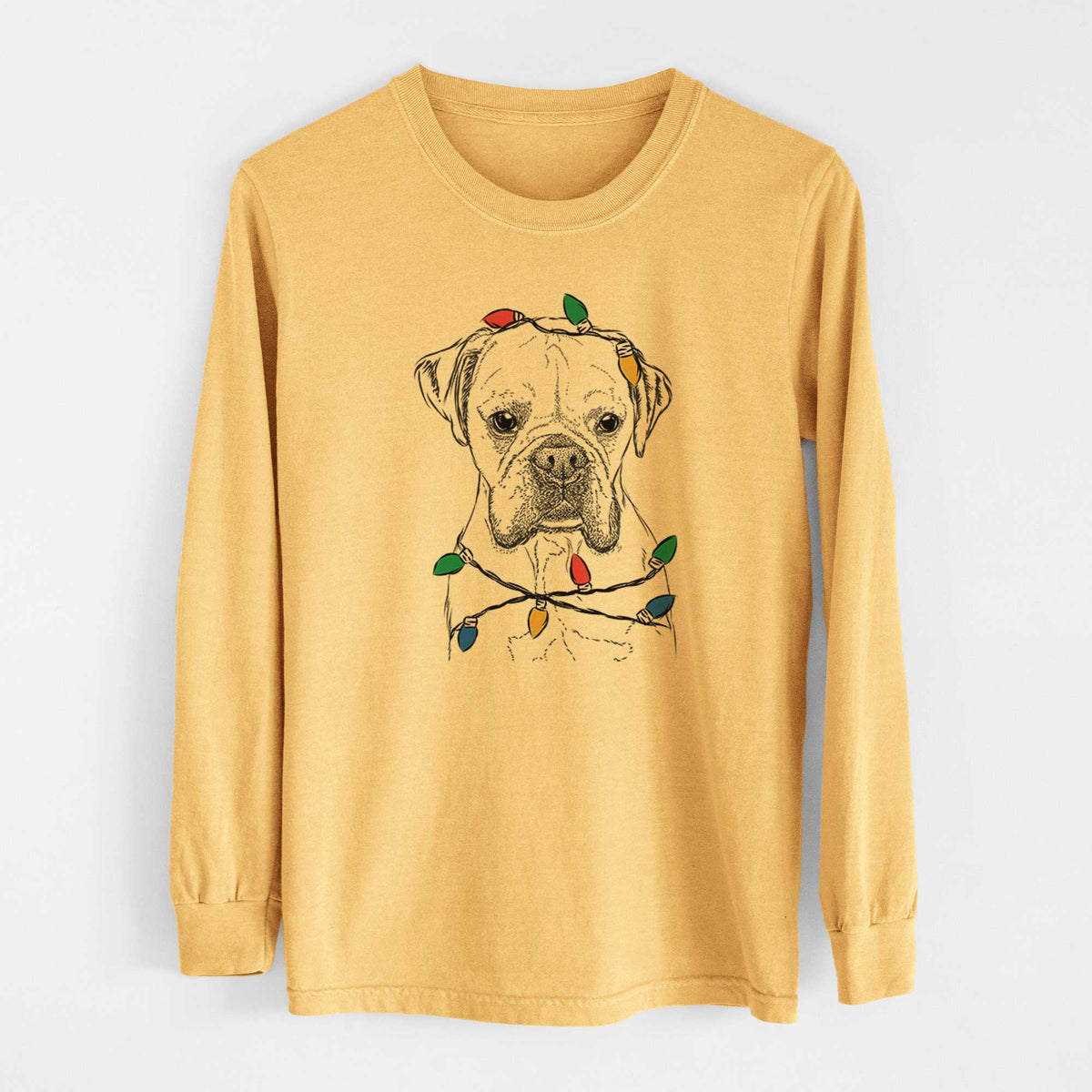 Christmas Lights Champion Bentley the Boxer - Heavyweight 100% Cotton Long Sleeve