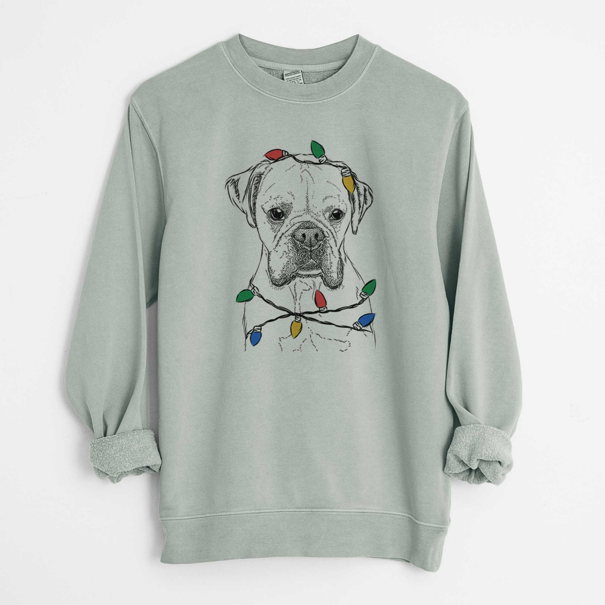 Christmas Lights Champion Bentley the Boxer - Unisex Pigment Dyed Crew Sweatshirt