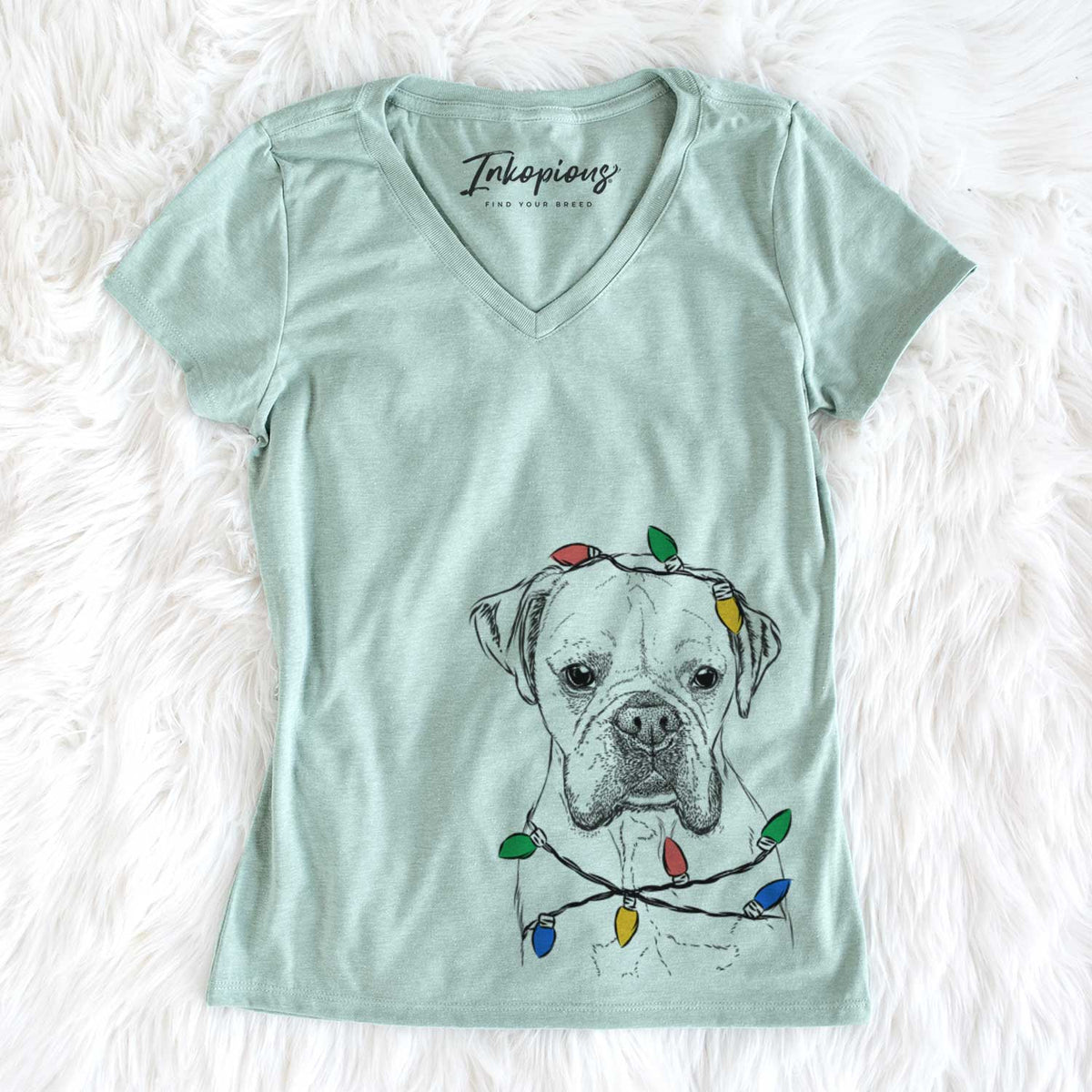 Christmas Lights Champion Bentley the Boxer - Women&#39;s V-neck Shirt