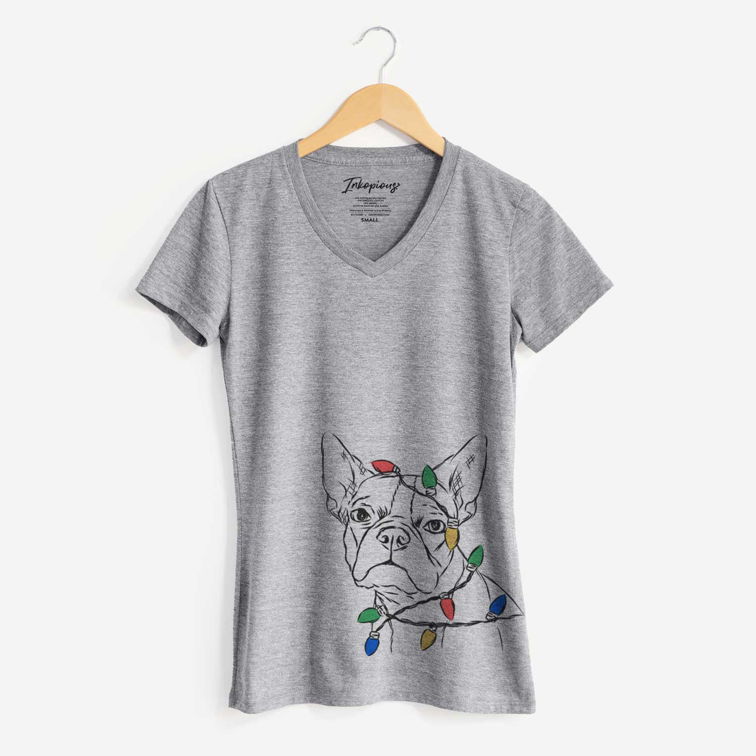 Christmas Lights Charles the Boston Terrier - Women's V-neck Shirt