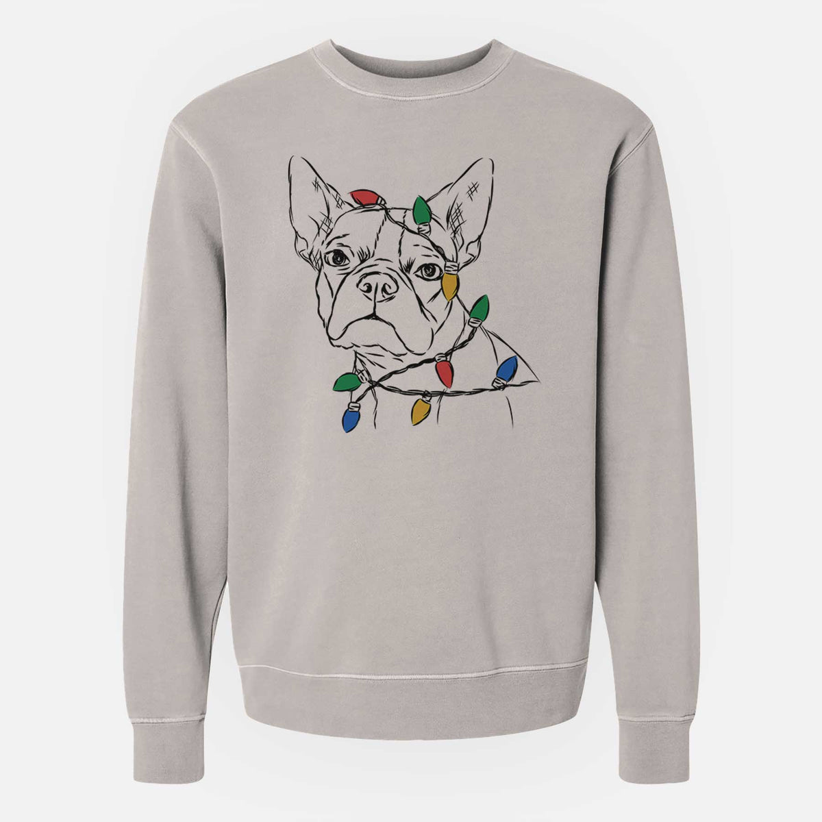 Christmas Lights Charles the Boston Terrier - Unisex Pigment Dyed Crew Sweatshirt