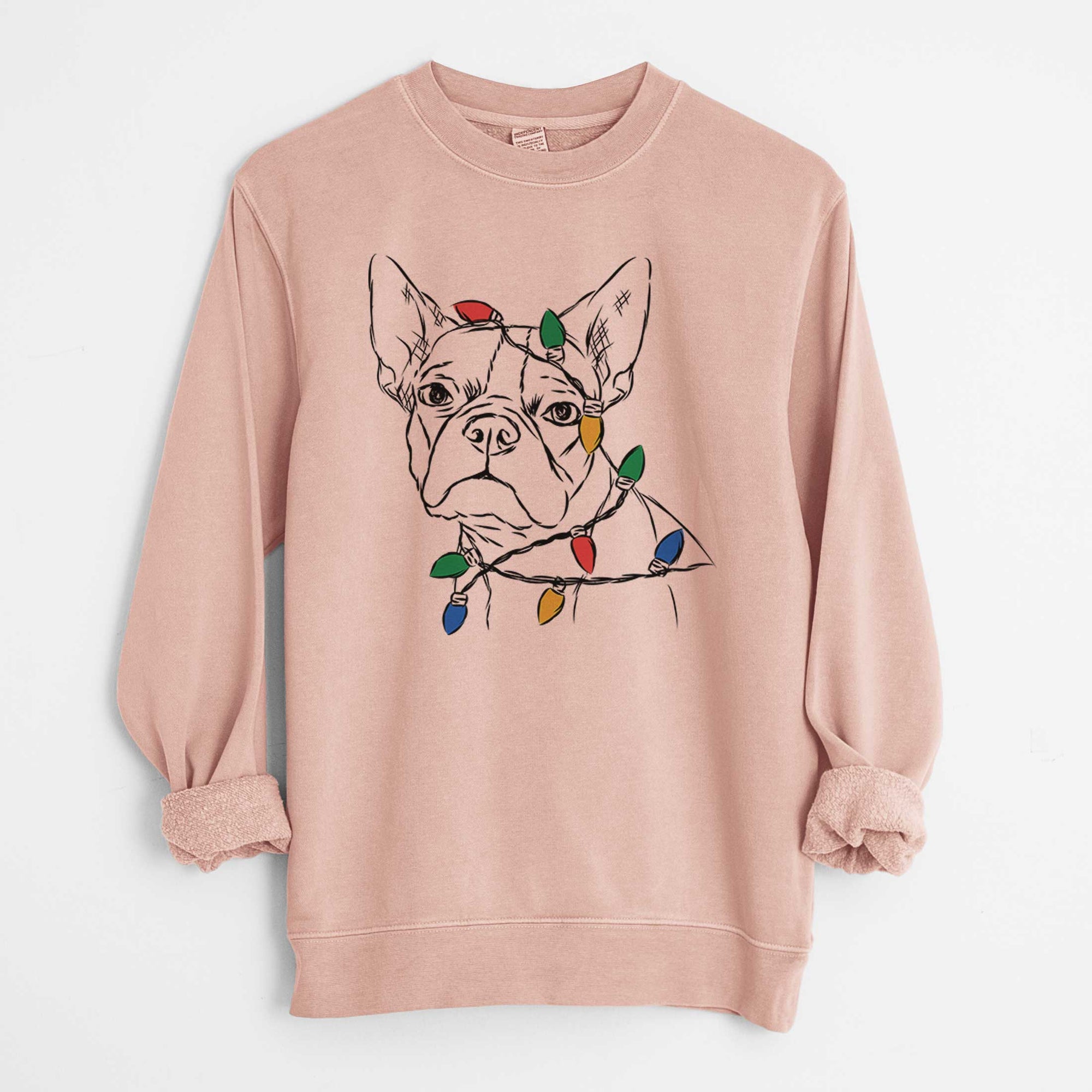 Christmas Lights Charles the Boston Terrier - Unisex Pigment Dyed Crew Sweatshirt