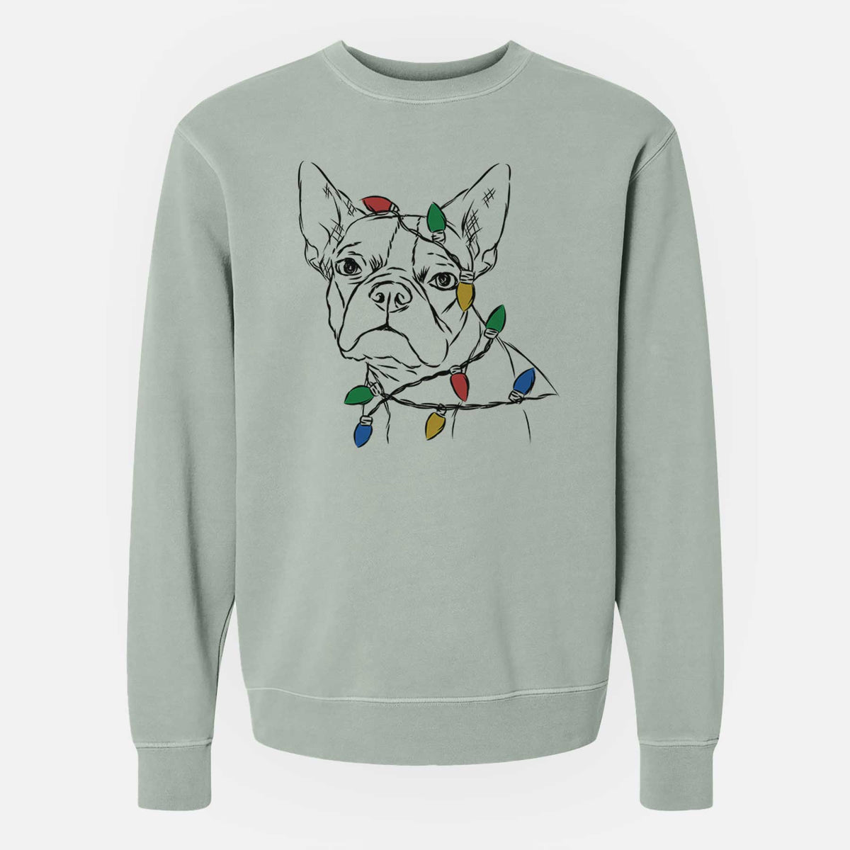 Christmas Lights Charles the Boston Terrier - Unisex Pigment Dyed Crew Sweatshirt