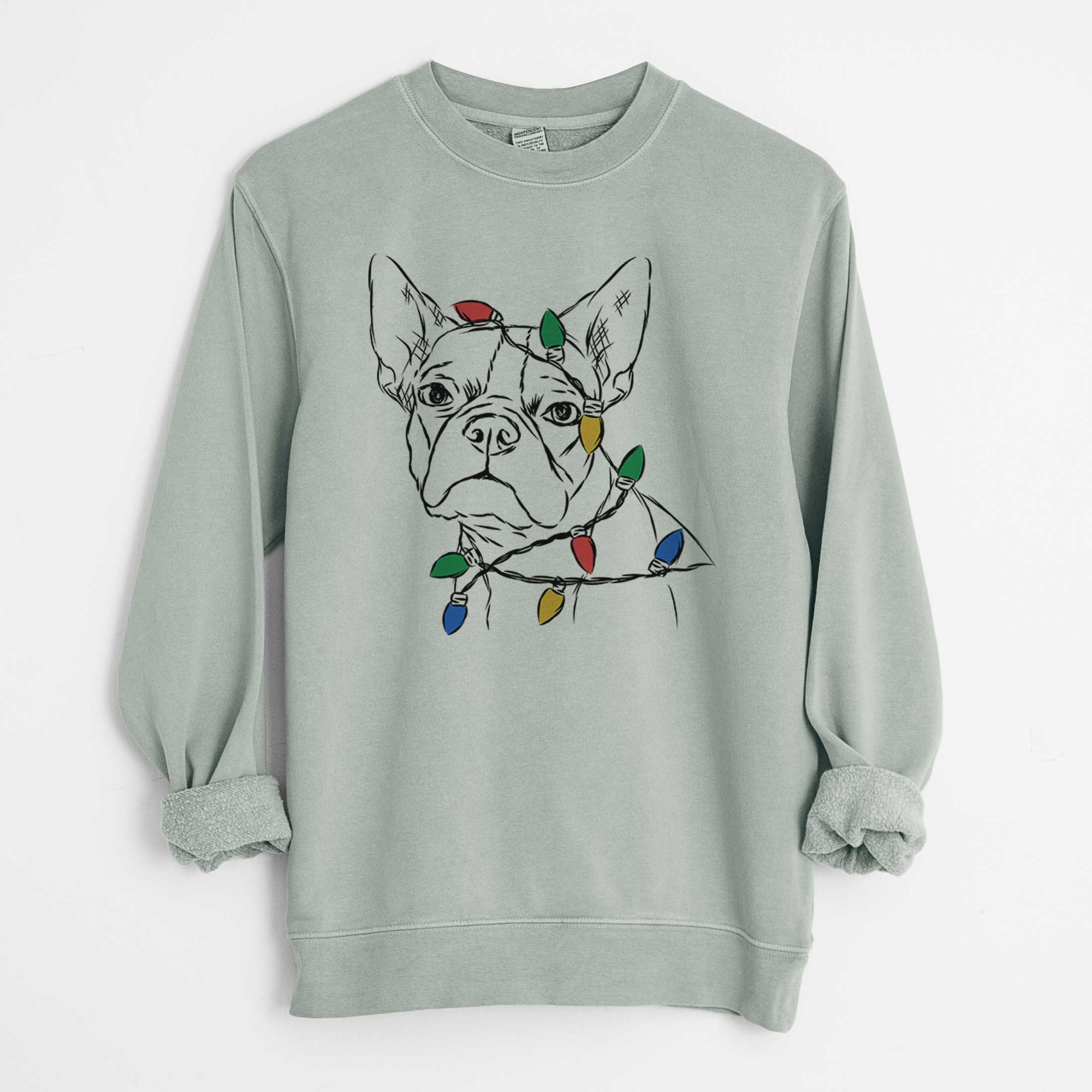 Christmas Lights Charles the Boston Terrier - Unisex Pigment Dyed Crew Sweatshirt