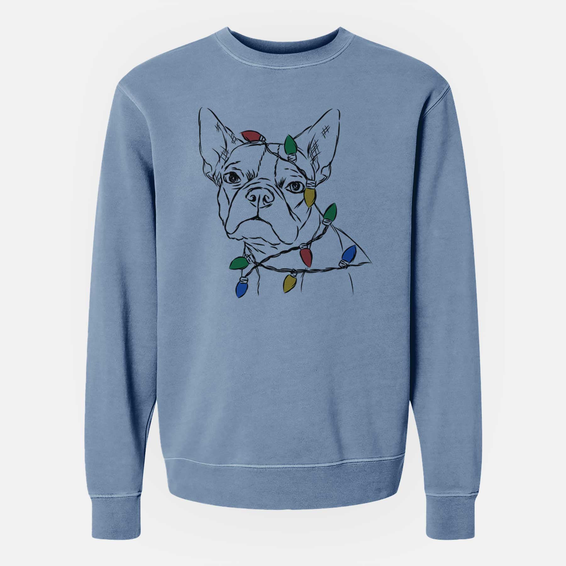 Christmas Lights Charles the Boston Terrier - Unisex Pigment Dyed Crew Sweatshirt