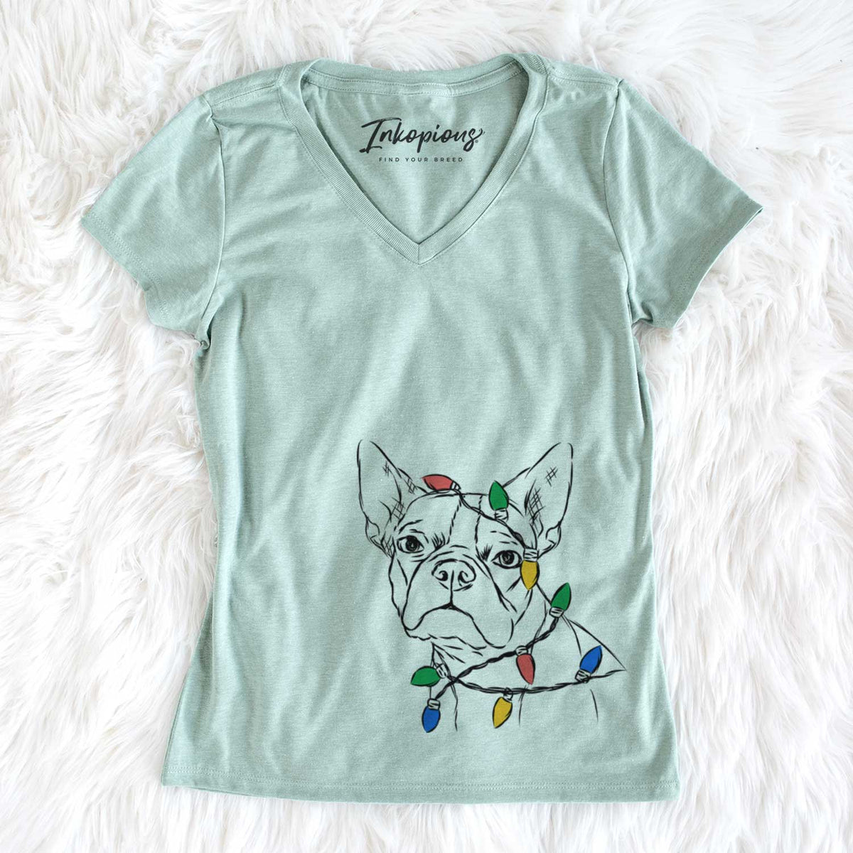 Christmas Lights Charles the Boston Terrier - Women&#39;s V-neck Shirt