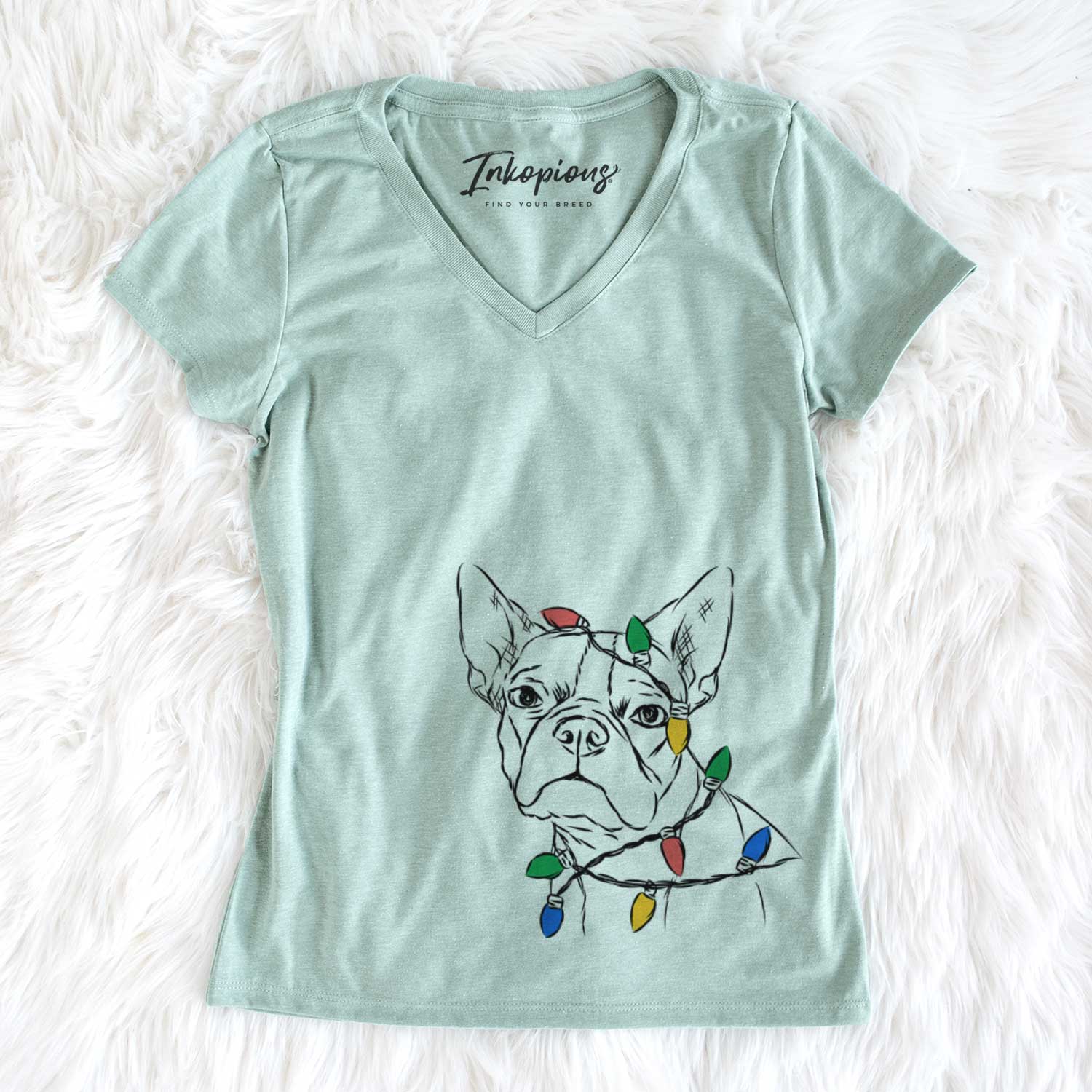 Christmas Lights Charles the Boston Terrier - Women's V-neck Shirt