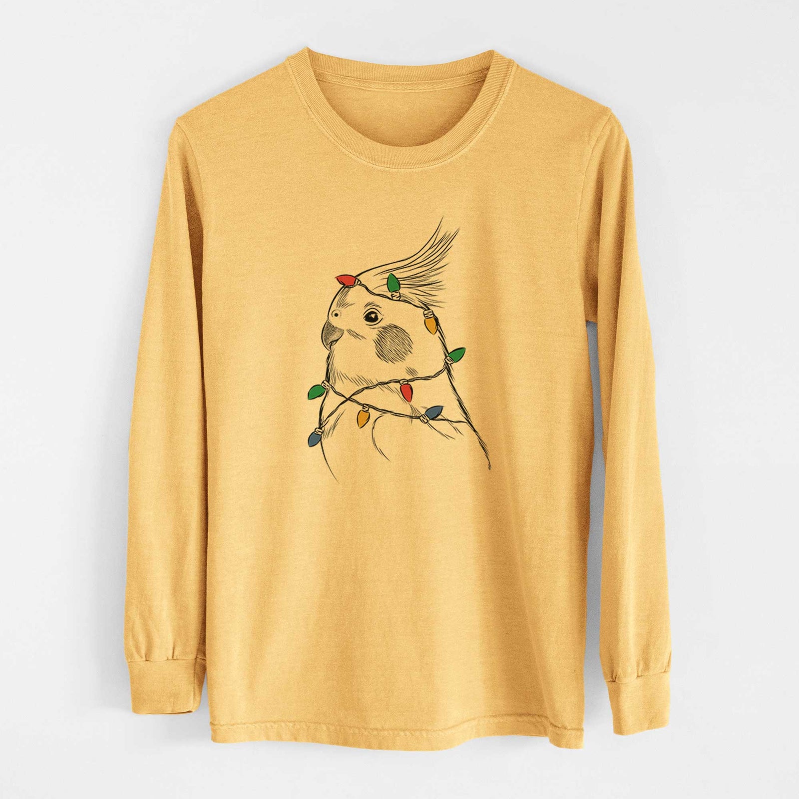 Christmas Lights Charlie the Cockatiel - Heavyweight 100% Cotton Long Sleeve