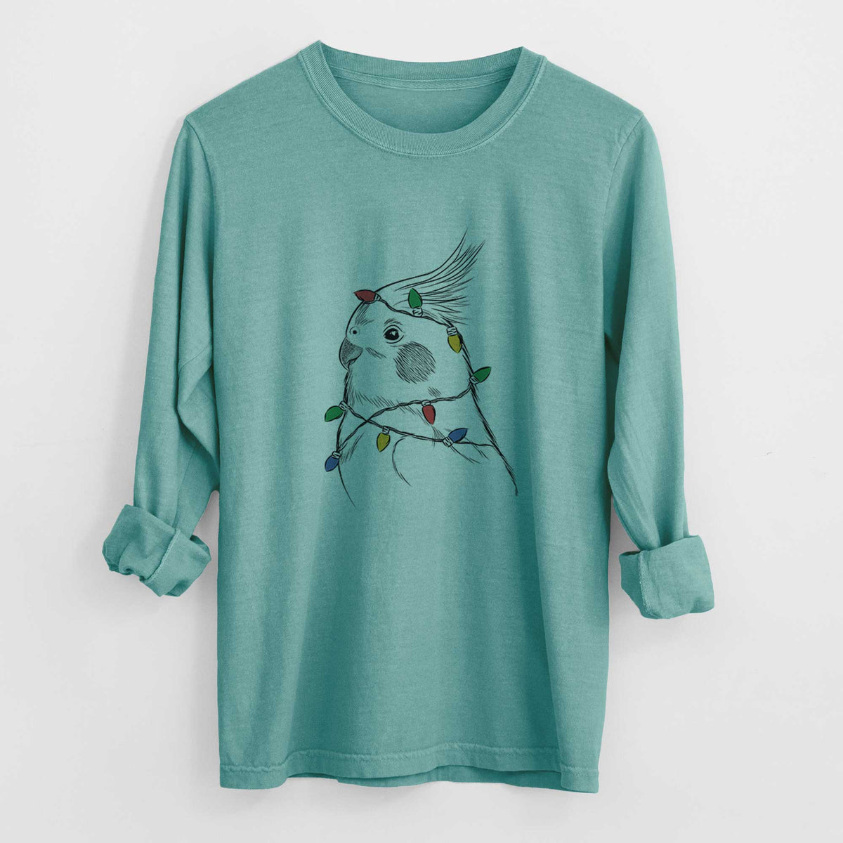 Christmas Lights Charlie the Cockatiel - Heavyweight 100% Cotton Long Sleeve
