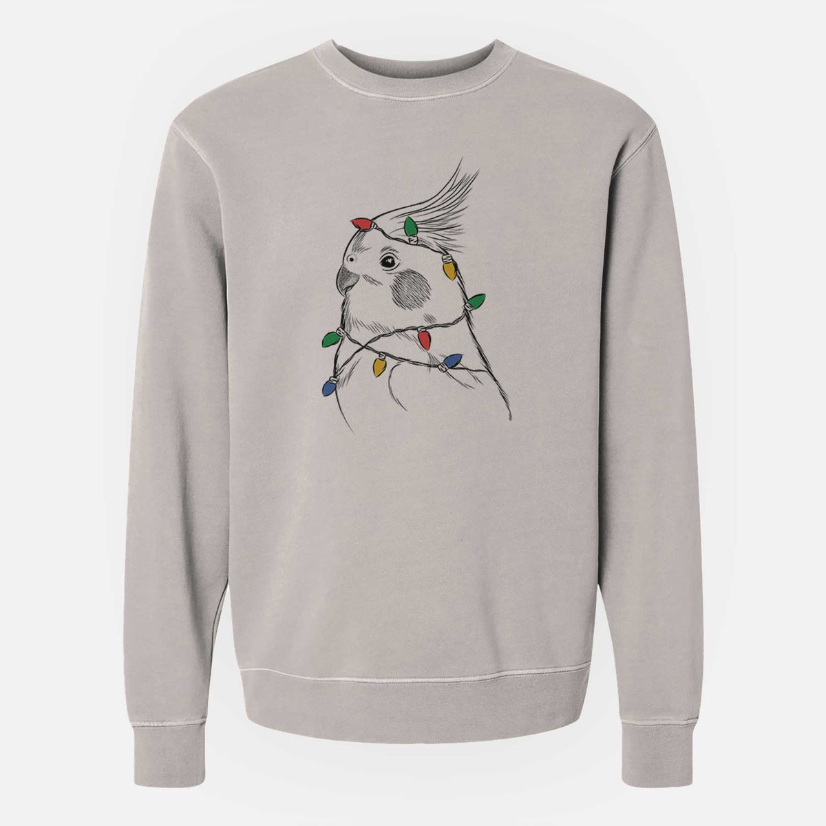 Christmas Lights Charlie the Cockatiel - Unisex Pigment Dyed Crew Sweatshirt