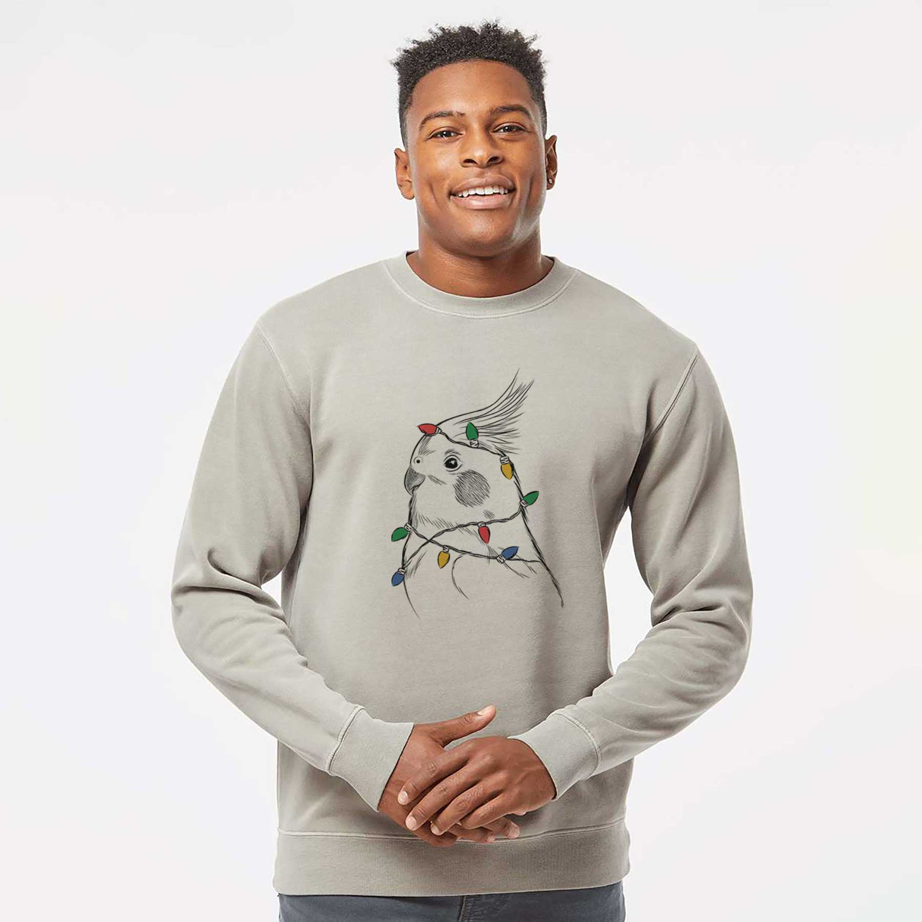 Christmas Lights Charlie the Cockatiel - Unisex Pigment Dyed Crew Sweatshirt