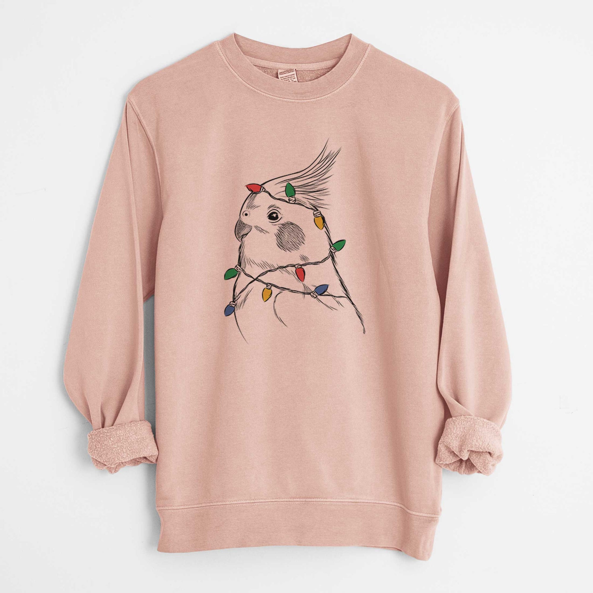 Christmas Lights Charlie the Cockatiel - Unisex Pigment Dyed Crew Sweatshirt