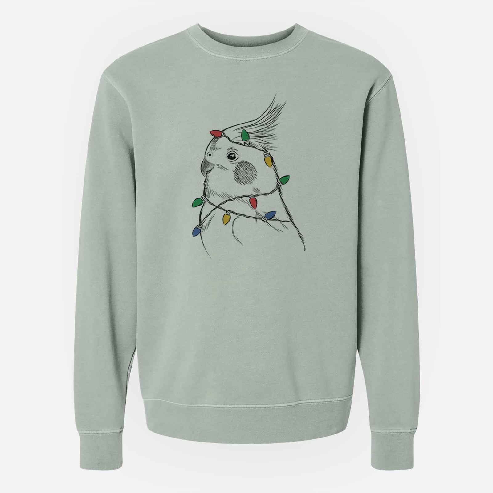 Christmas Lights Charlie the Cockatiel - Unisex Pigment Dyed Crew Sweatshirt