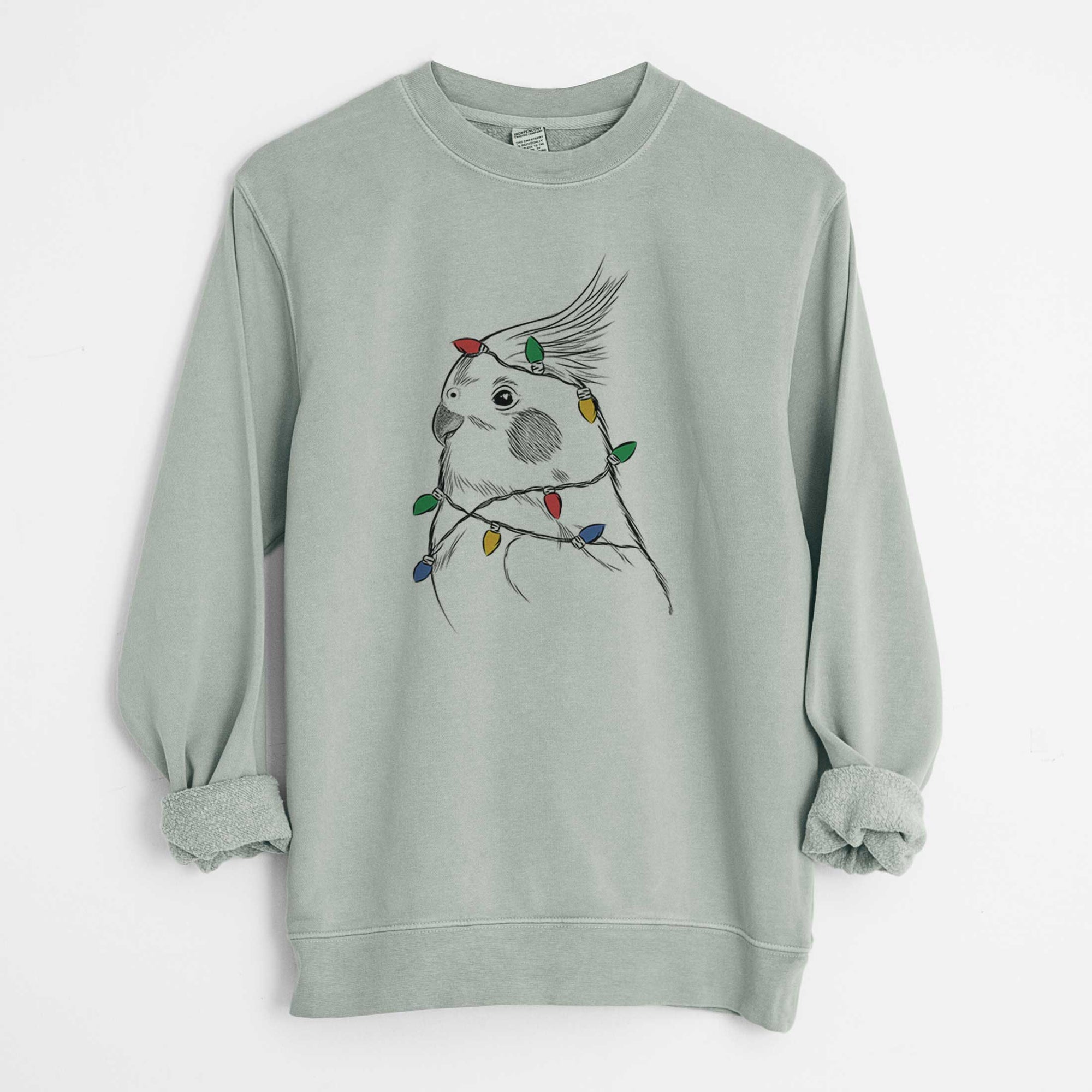 Christmas Lights Charlie the Cockatiel - Unisex Pigment Dyed Crew Sweatshirt