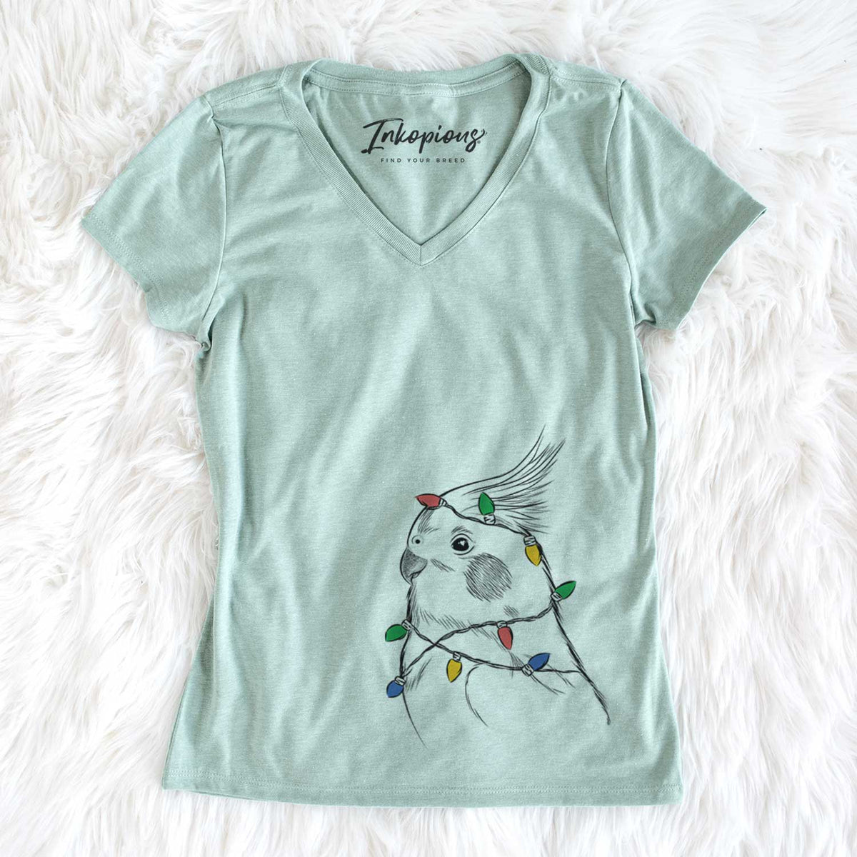 Christmas Lights Charlie the Cockatiel - Women&#39;s V-neck Shirt