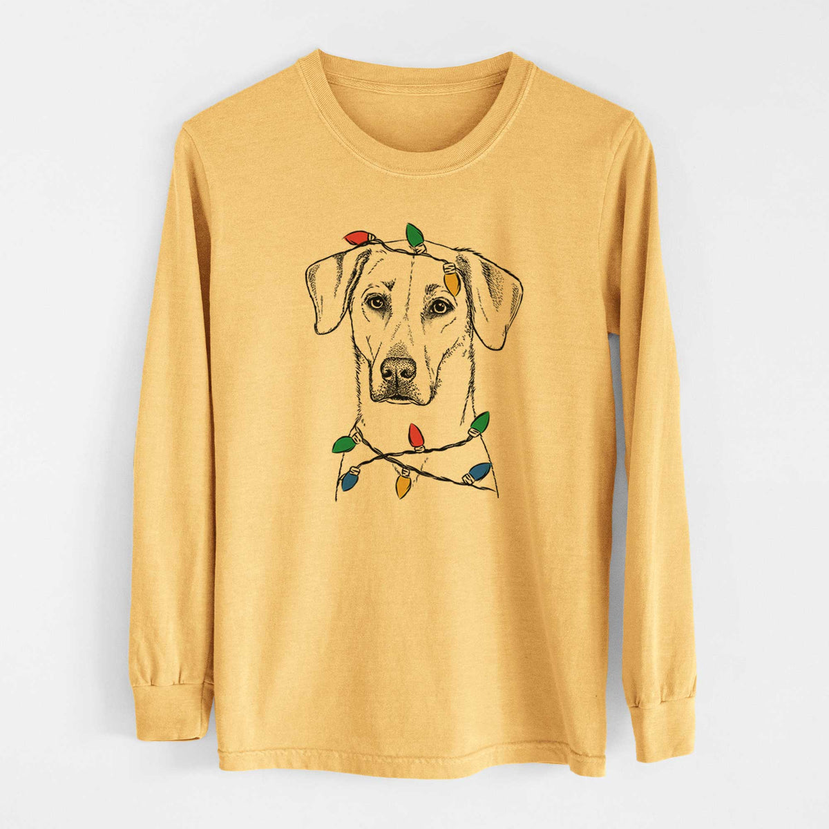 Christmas Lights Charlie Girl the Yellow Lab - Heavyweight 100% Cotton Long Sleeve