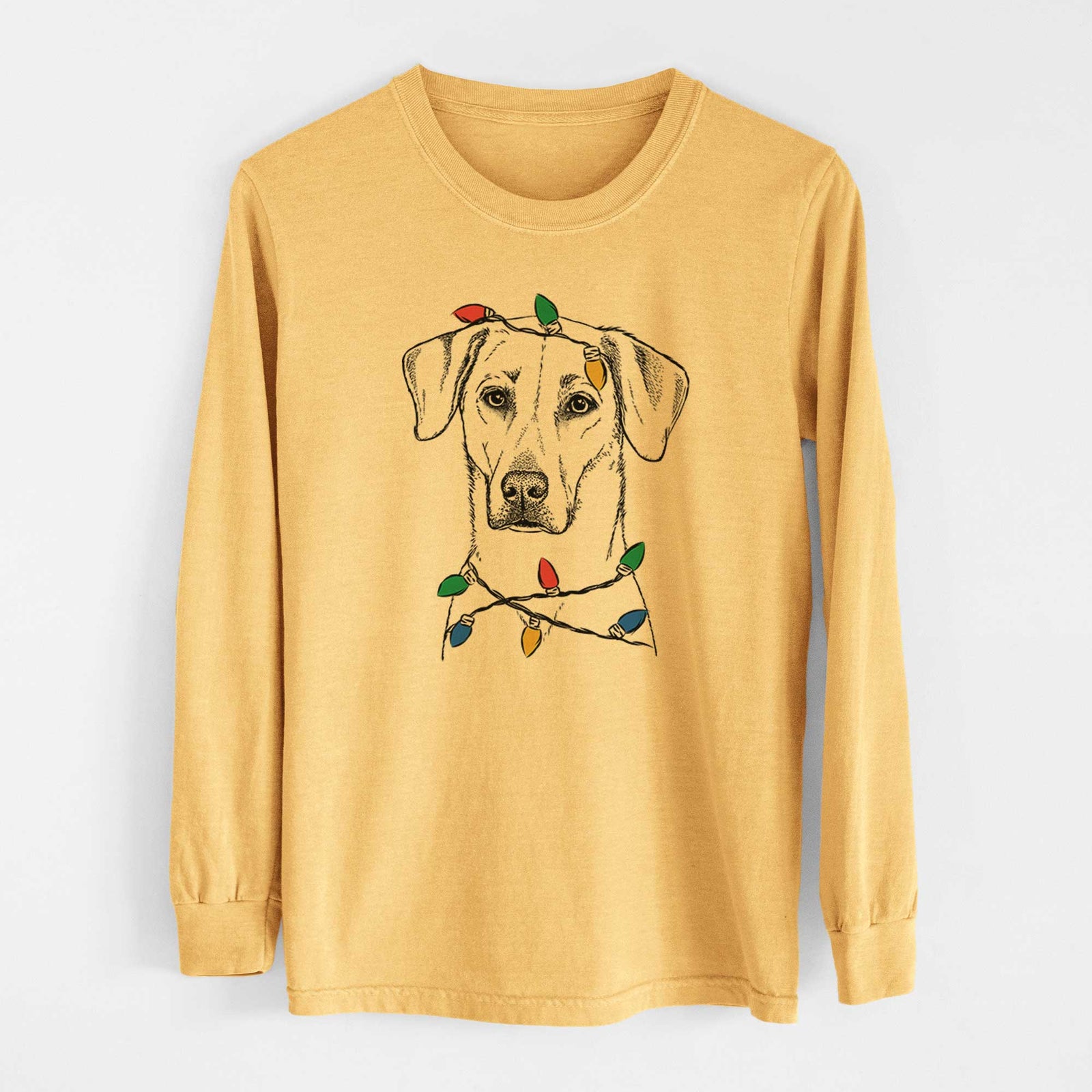 Christmas Lights Charlie Girl the Yellow Lab - Heavyweight 100% Cotton Long Sleeve